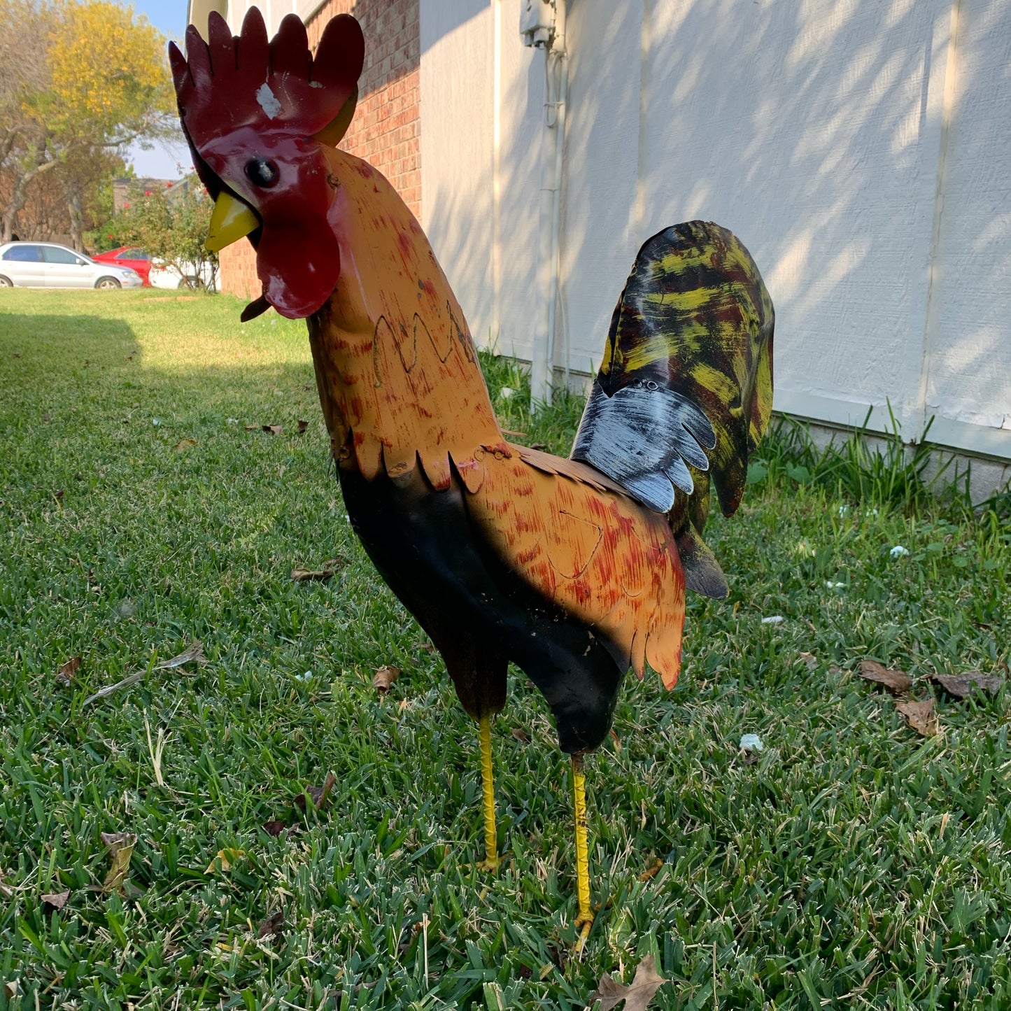 #34-025 RUSTIC ORANGE RED ROOSTER 18",30",40" GARDEN METAL ANIMAL SCULPTURE METAL DECOR ORNAMENT 16"L x 20" high