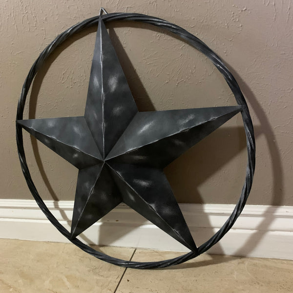 RUSTIC BLACK DISTRESSED TWO TONE BARN LONE STAR ROPE RING METAL WALL ART WESTERN HOME DECOR HANDMADE