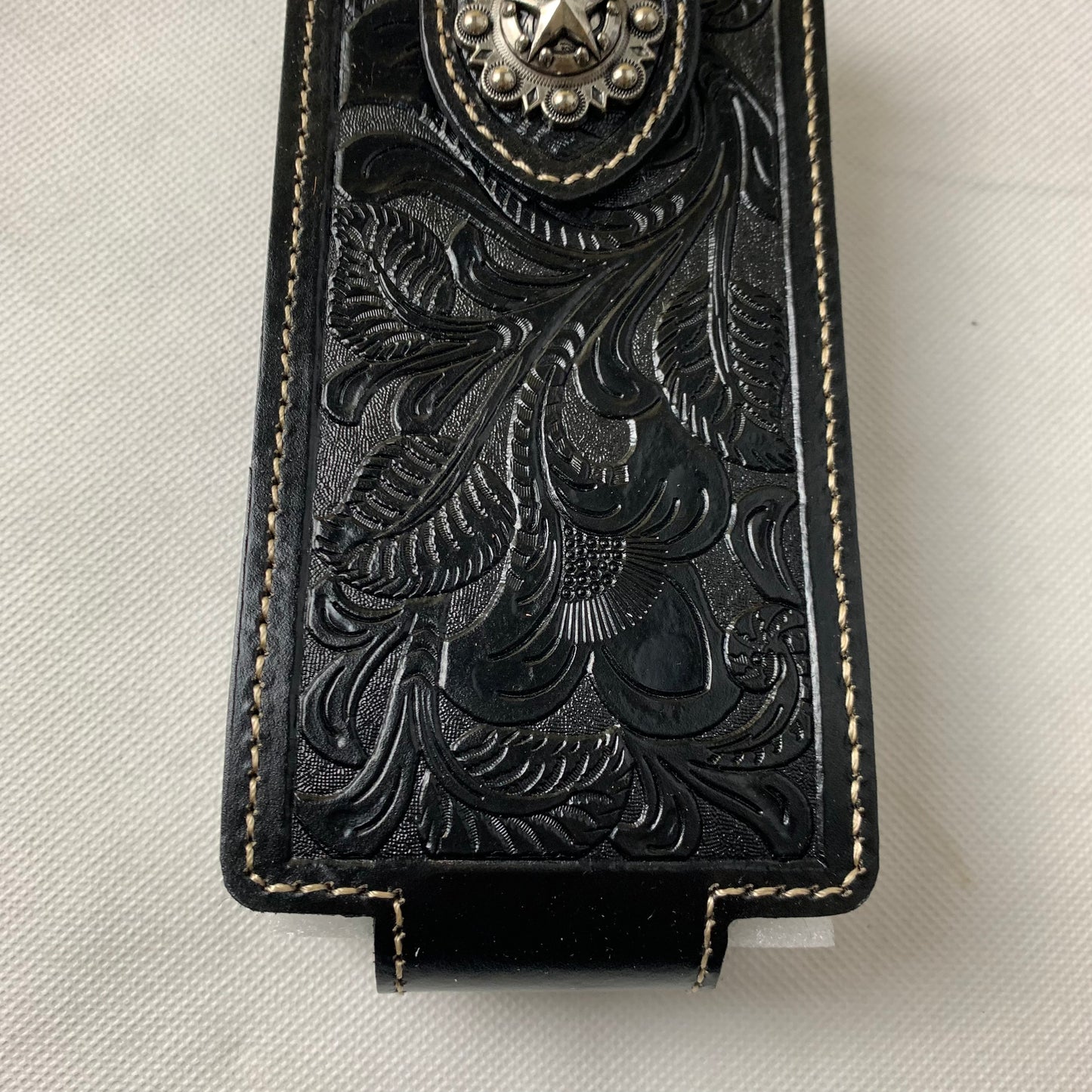 #WS341F 7" LONE STAR BLACK LEATHER HOLSTER POUCH EXTRA LARGE  BELT LOOP CELL PHONE CASE UNIVERSAL OVERSIZE--FREE SHIPPING