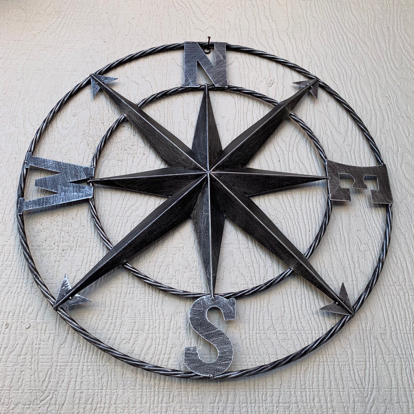 COMPASS 24" GREY METAL SIGN WESTERN HOME DECOR HANDMADE NEW #EH10381