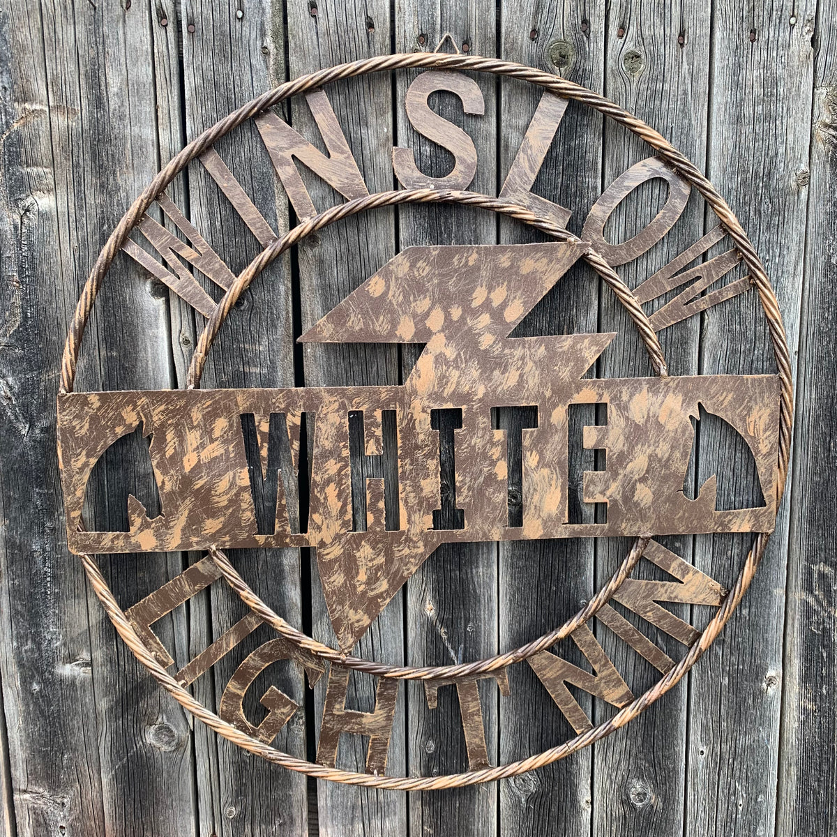 CUSTOM NAME LIGHTNIN HORSE STYLE SIGN RAW METAL BARN ROPE RING WESTERN HOME DECOR HANDMADE 24",32",36"