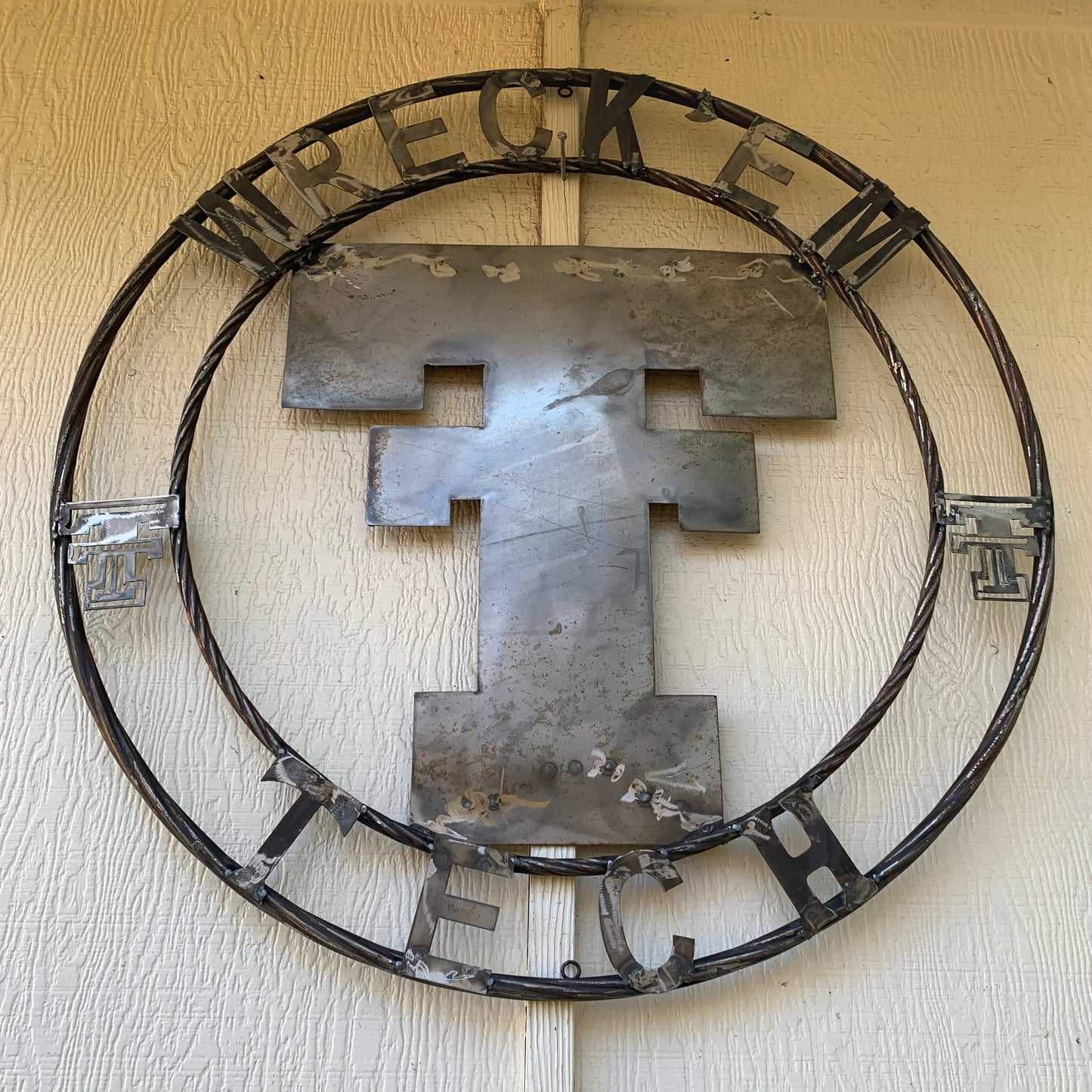 12",18",24",32",36" WRECKEM TEXAS TECH RAW METAL CUSTOM VINTAGE CRAFT METAL TEAM SIGN HANDMADE