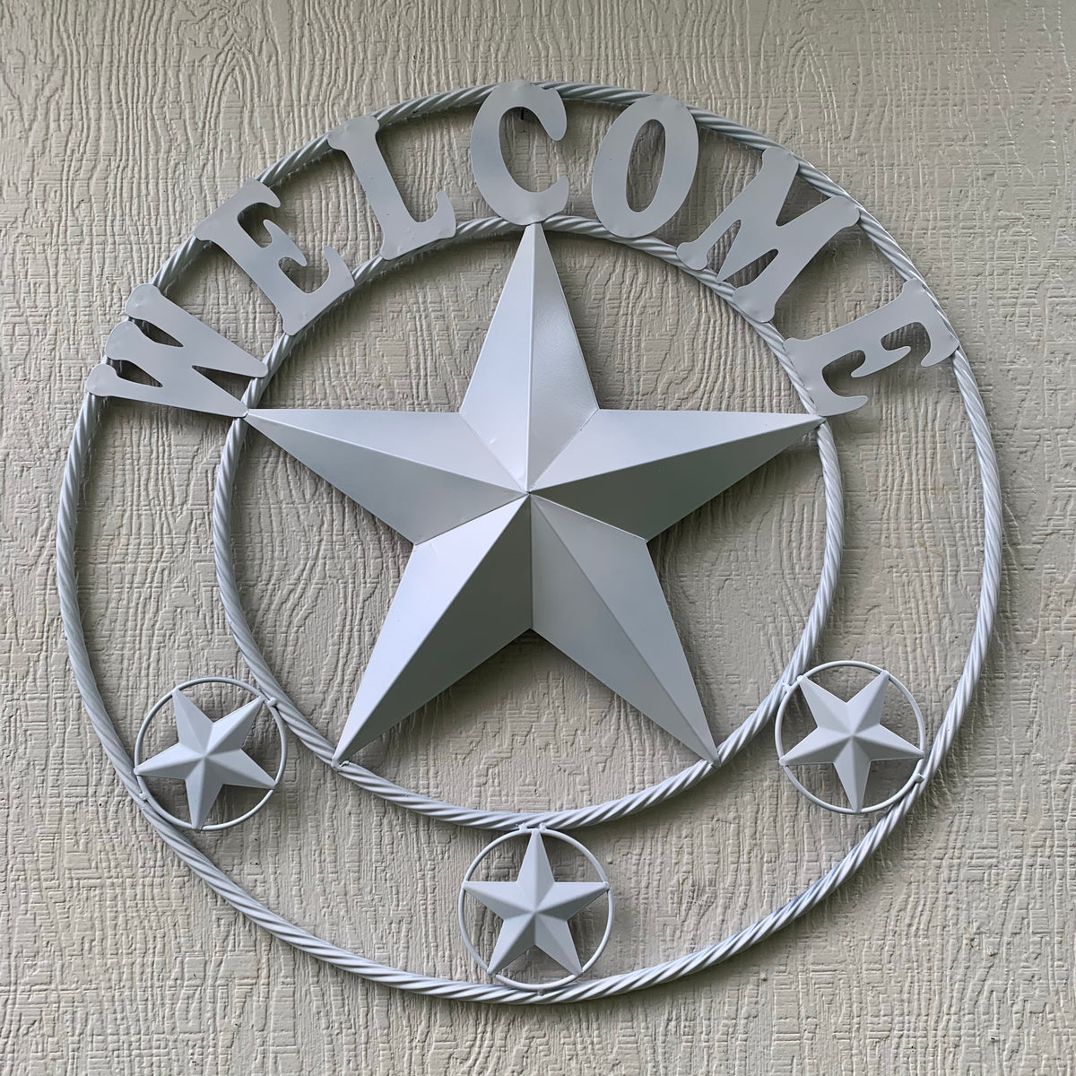 WELCOME WHITE STAR BARN STAR METALTWISTED ROPE RING LONESTAR WESTERN HOME DECOR HANDAMDE NEW 18",20",24",32",36",40",50"