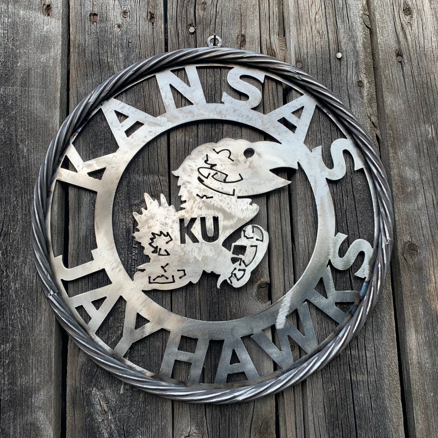 KANSAS JAYHAWKS RAW METAL CUSTOM VINTAGE CRAFT WALL ART TEAM SIGN HANDMADE