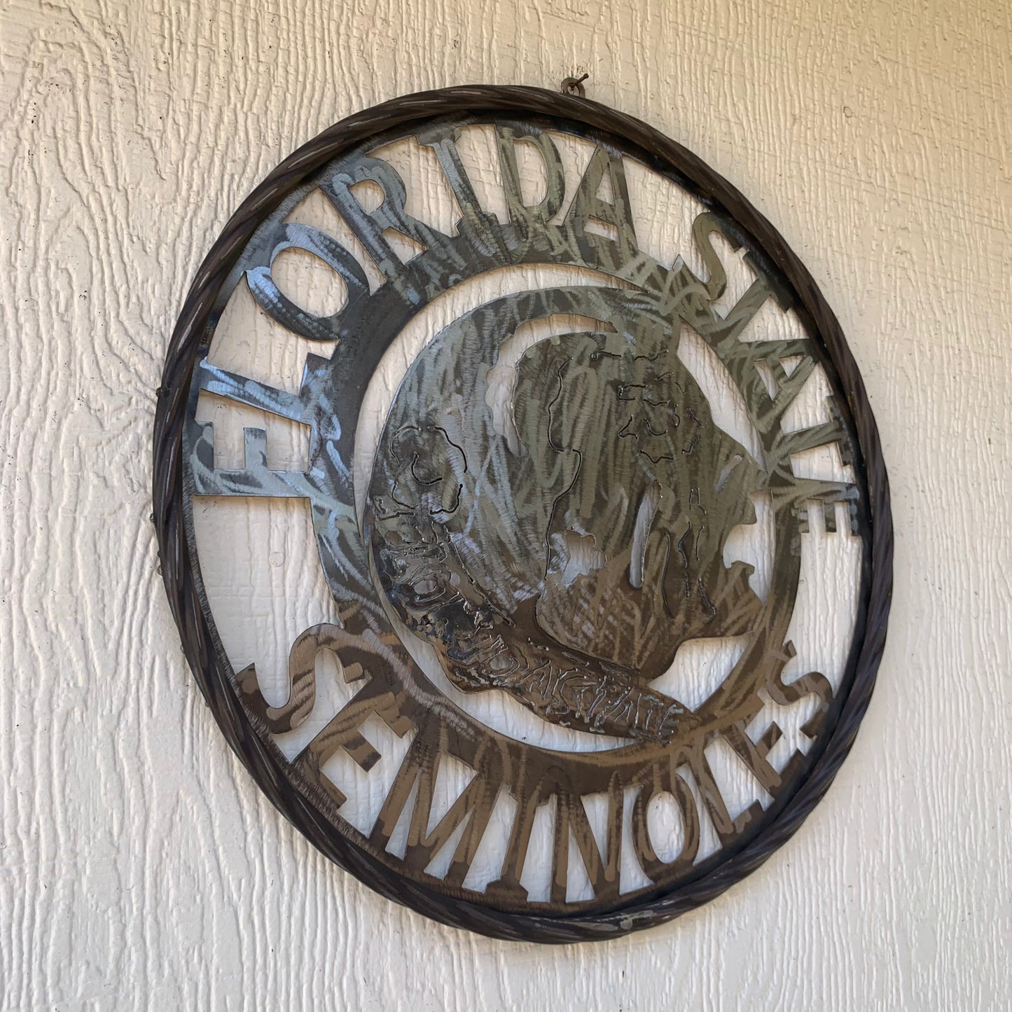 FSU FLORIDA STATE SEMINOLES INDIAN CUSTOM RAW METAL VINTAGE CRAFT TEAM SIGN HANDMADE