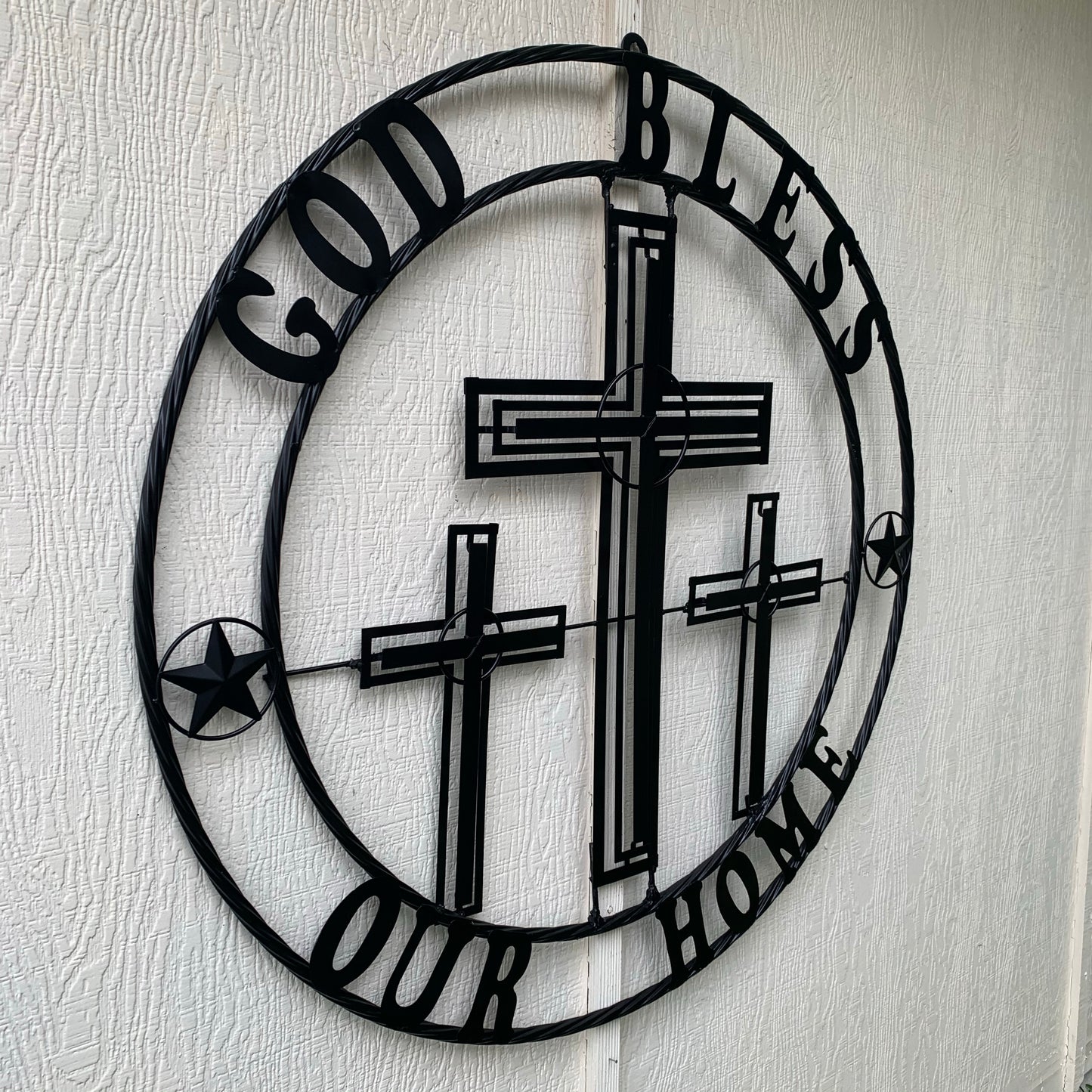 40"GOD BLESS OUR HOME CRUCIFIX CROSS METAL WALL ART BLACK HANDMADE NEW