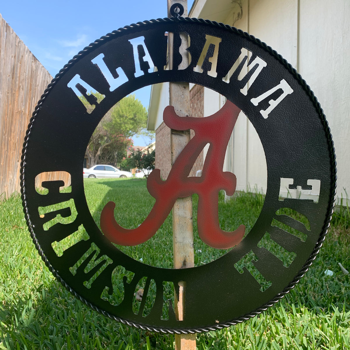 ALABAMA CRIMSON TIDE WIDE BAND RING CUSTOM METAL VINTAGE SIGN TEAM HANDMADE