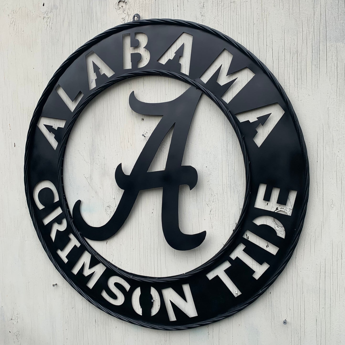 ALABAMA CRIMSON TIDE BLACK WIDE BAND RING LASERCUT CUSTOM METAL VINTAGE TEAM CRAFT HANDMADE