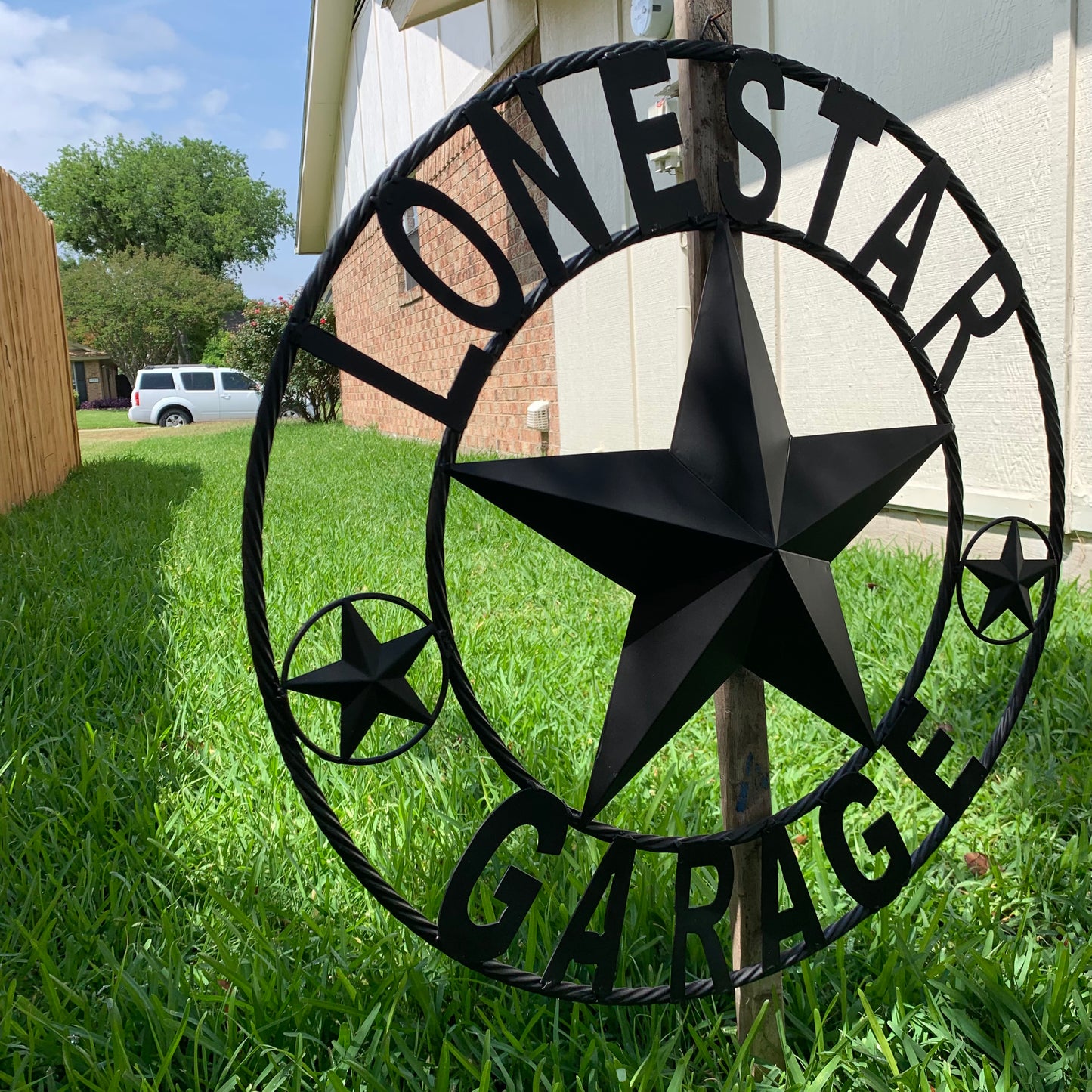 LONESTAR GARAGE STYLE CUSTOM BARN NAME STAR LONESTAR GARAGE METAL NAME BARN STAR WITH TWISTED ROPE RING 3d STAR ART WESTERN HOME DECOR RUSTIC BROWN