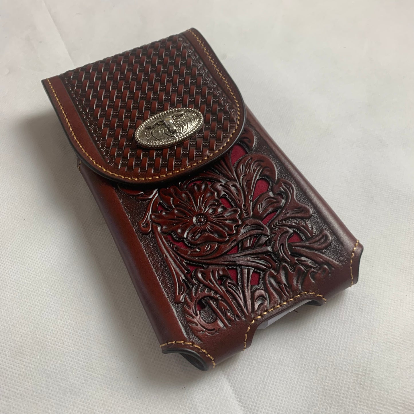 7.5" LONGHORNS COFFEE BROWN LEATHER POUCH EXTRA LARGE  BELT LOOP HOLSTER CELL PHONE CASE UNIVERSAL OVERSIZE