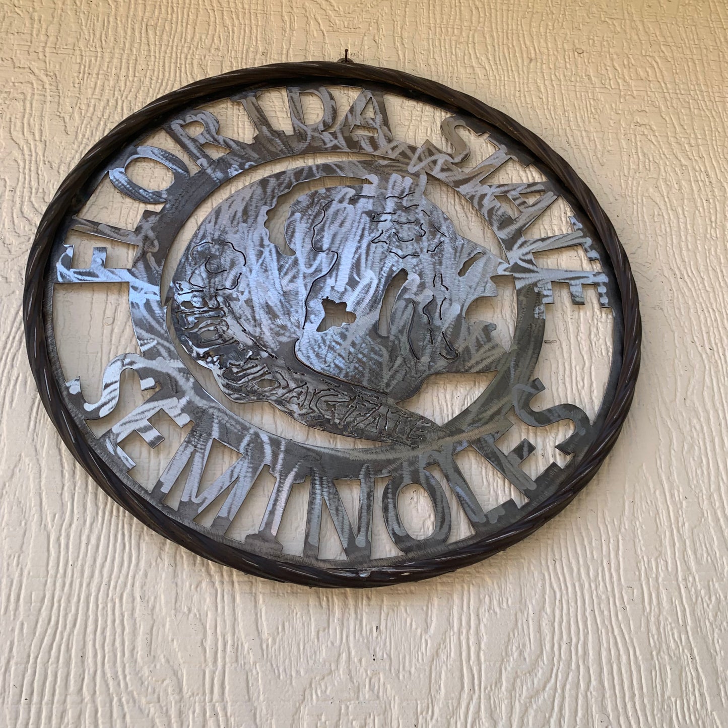 FSU FLORIDA STATE SEMINOLES INDIAN CUSTOM RAW METAL VINTAGE CRAFT TEAM SIGN HANDMADE