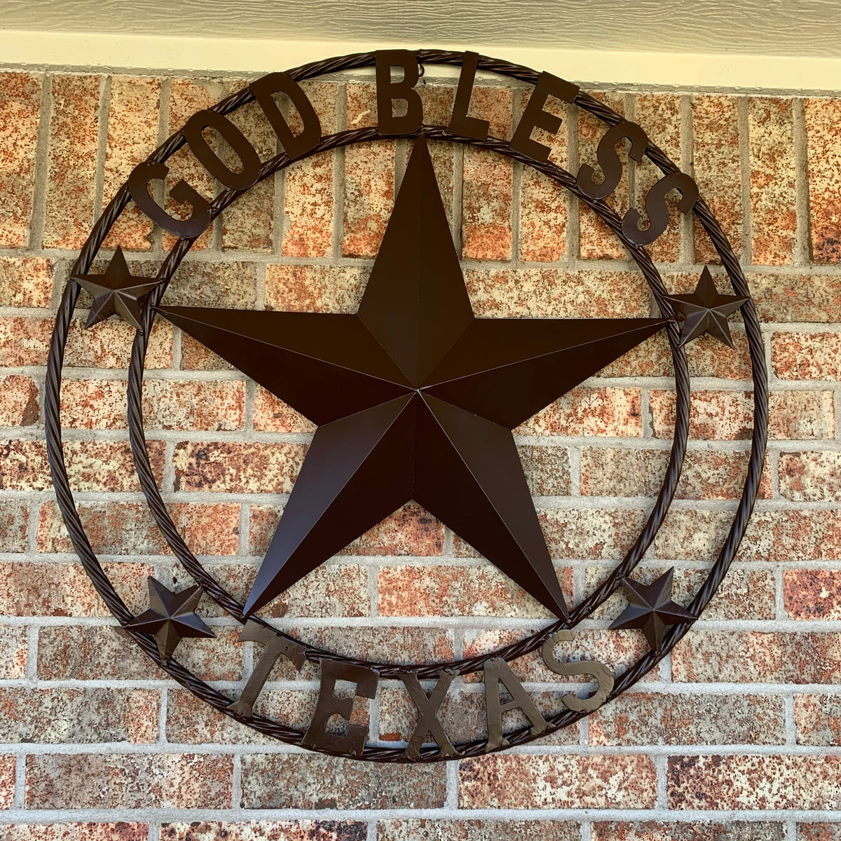GOD BLESS TEXAS BROWN BARN STAR METAL LONE STAR TWISTED ROPE RING WESTERN HOME DECOR HANDMADE NEW #EH11085