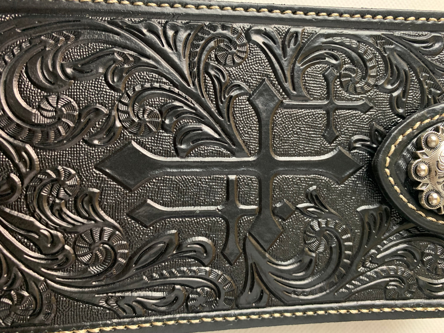 #WS341D 7" COWBOY PRAYER CROSS HOLSTER BLACK LEATHER POUCH EXTRA LARGE  BELT LOOP CELL PHONE CASE UNIVERSAL OVERSIZE--FREE SHIPPING
