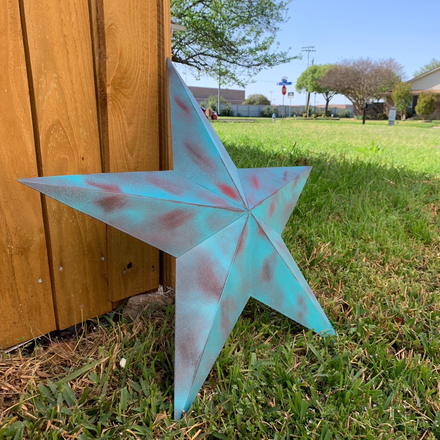 #EH10480 TURQUOISE DISTRESSED TWO TONE BARN STAR METAL ART WESTERN HOME DECOR HANDMADE NEW