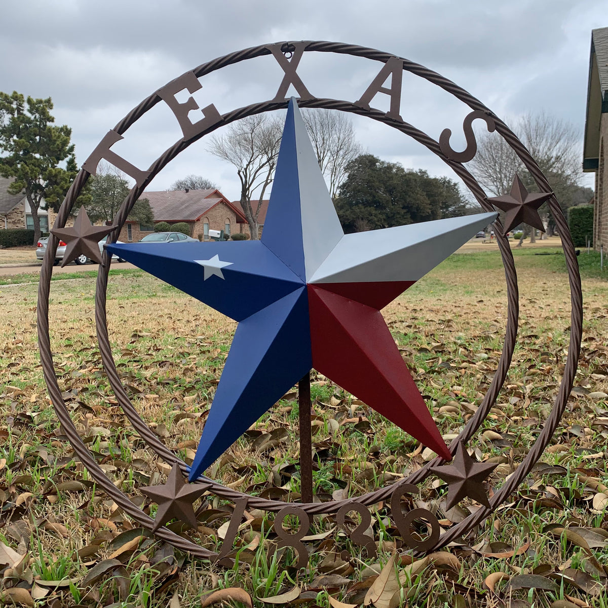 TEXAS 1836  FLAG STAR RED WHITE BLUE BARN STAR TWISTED ROPE RING BRONZE WESTERN HOME DECOR  #EH10958