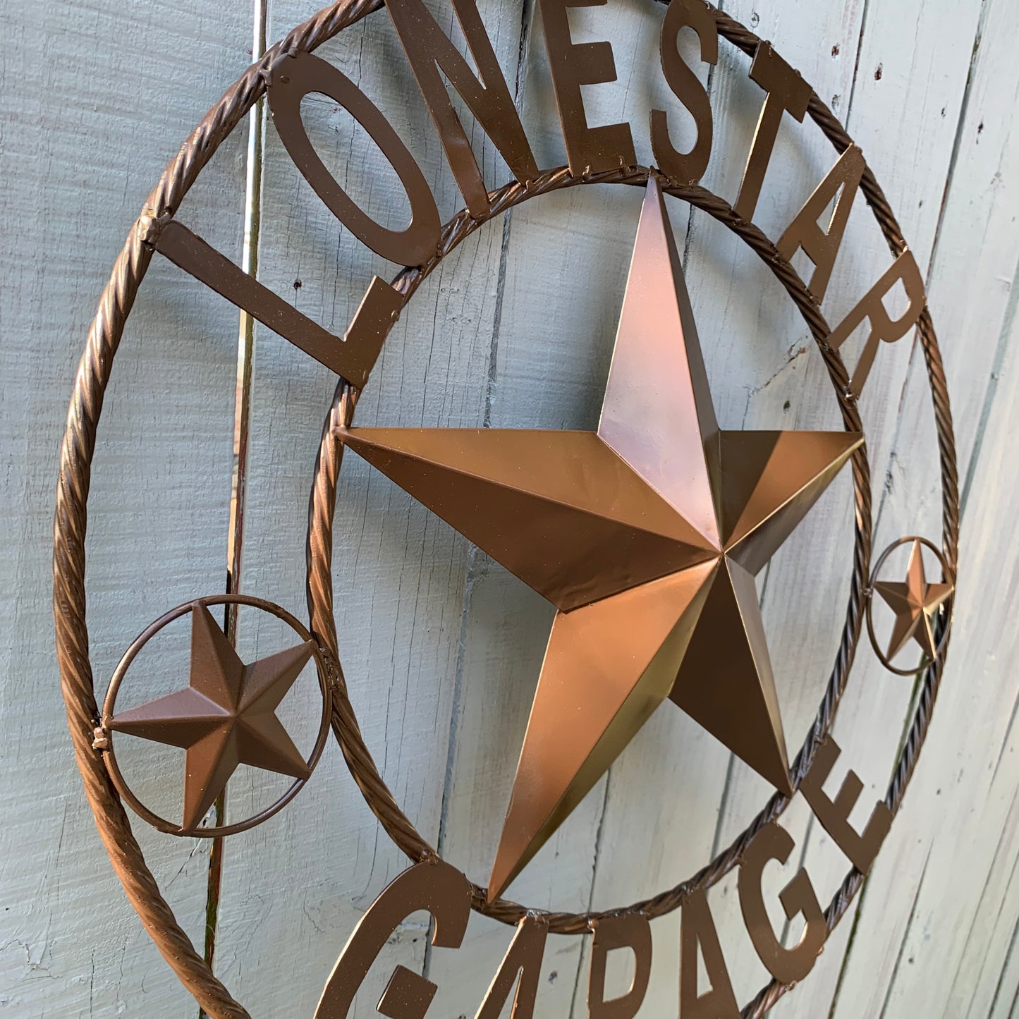 LONESTAR GARAGE STYLE CUSTOM BARN NAME STAR LONESTAR GARAGE METAL NAME BARN STAR WITH TWISTED ROPE RING 3d STAR ART WESTERN HOME DECOR RUSTIC BROWN
