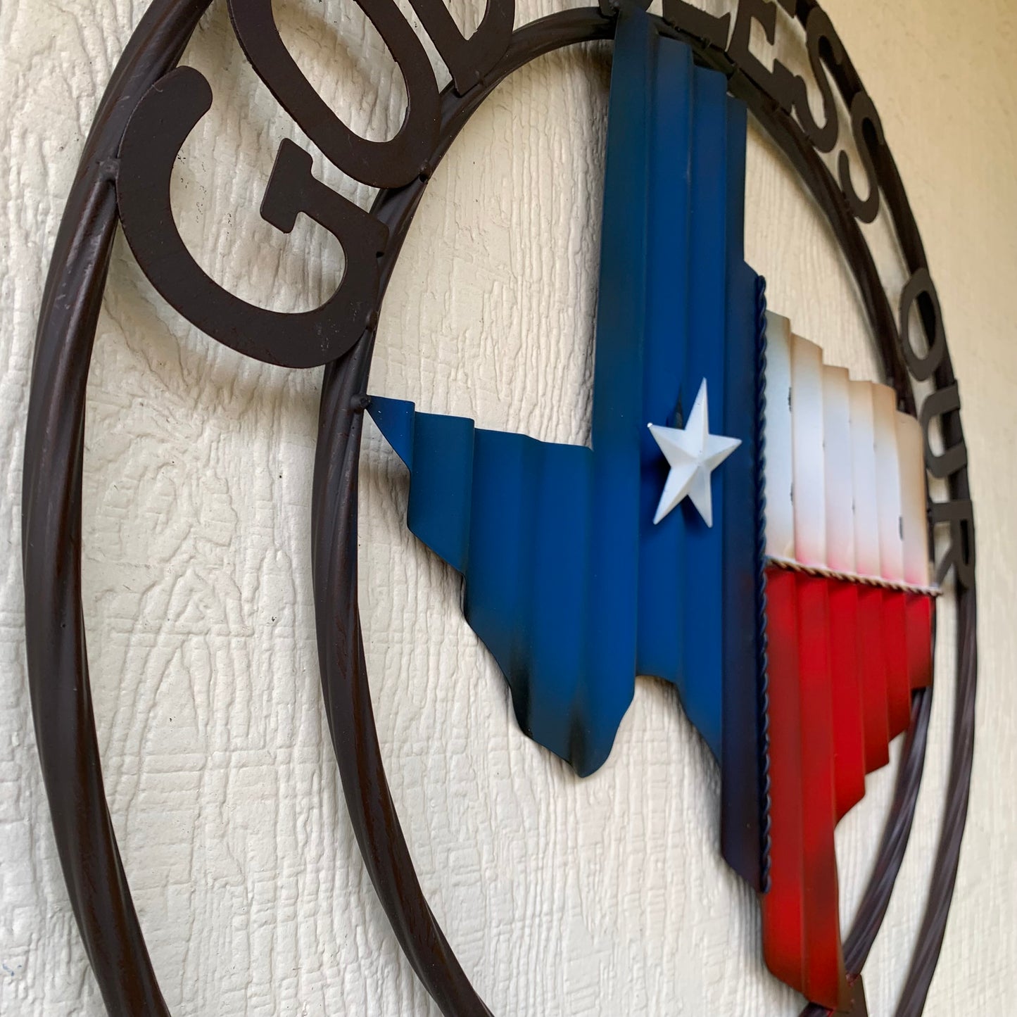 24" WAVY GOD BLESS PUR HOME STATE OF TEXAS METAL CRAFT SIN WESTERN HOME DECOR HANDMADE NEW #EH12970