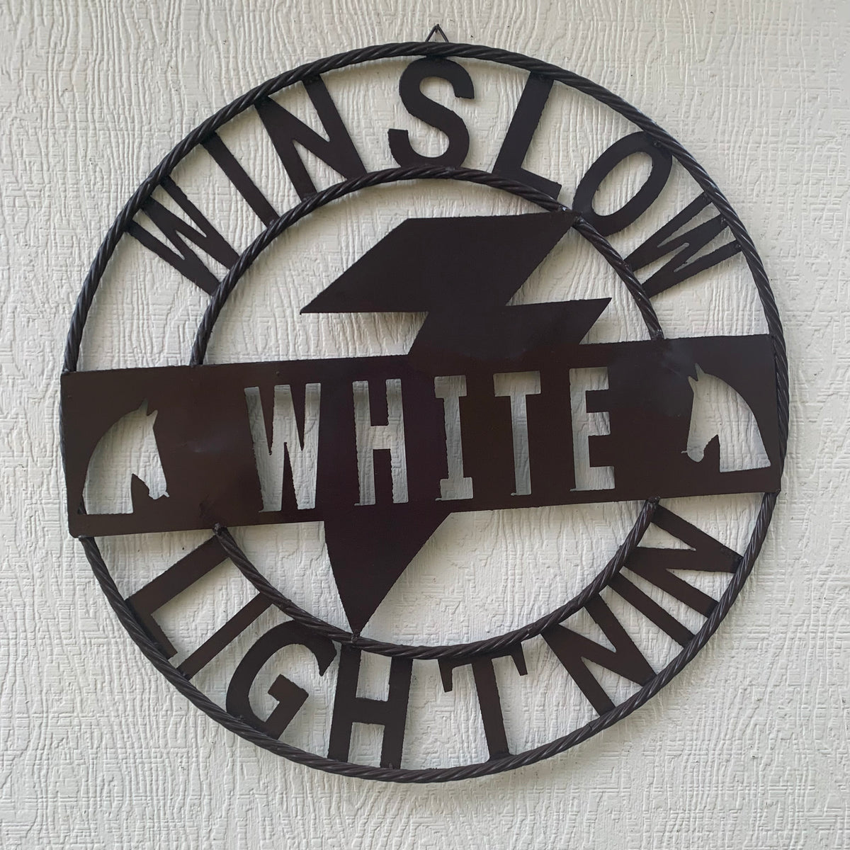 CUSTOM NAME LIGHTNIN HORSE STYLE SIGN RAW METAL BARN ROPE RING WESTERN HOME DECOR HANDMADE 24",32",36"