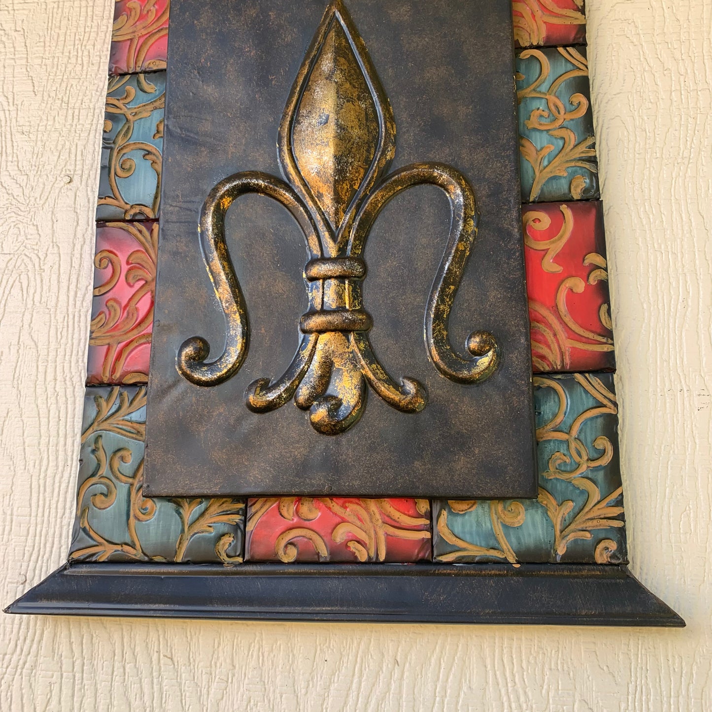 RA7868 FLEUR DE LIS SQUARE WALL DECOR WESTERN HOME DECOR 24" X 16" HANDMADE NEW