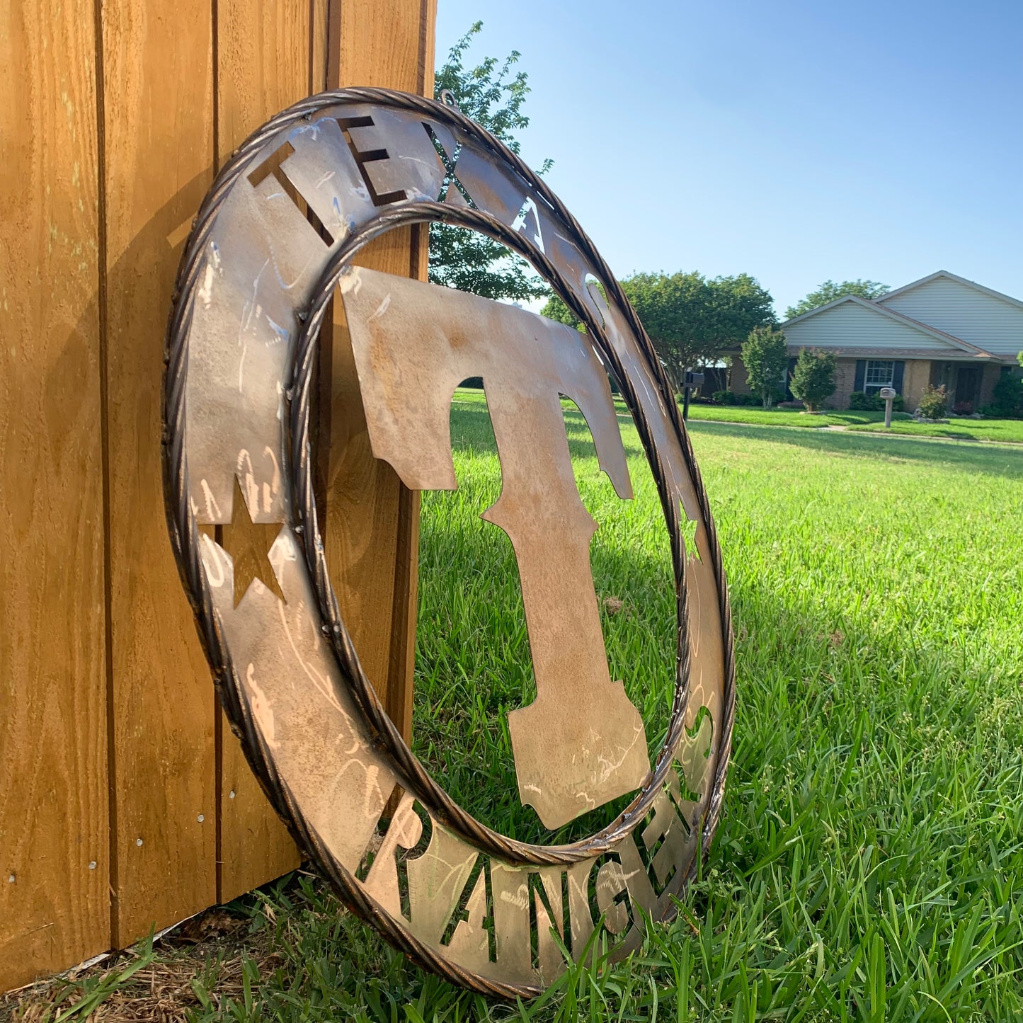 12", 18", 24", 32" TEXAS RANGERS CUSTOM RAW METAL VINTAGE CRAFT TEAM SIGN WIDE BAND RING DISC HANDMADE