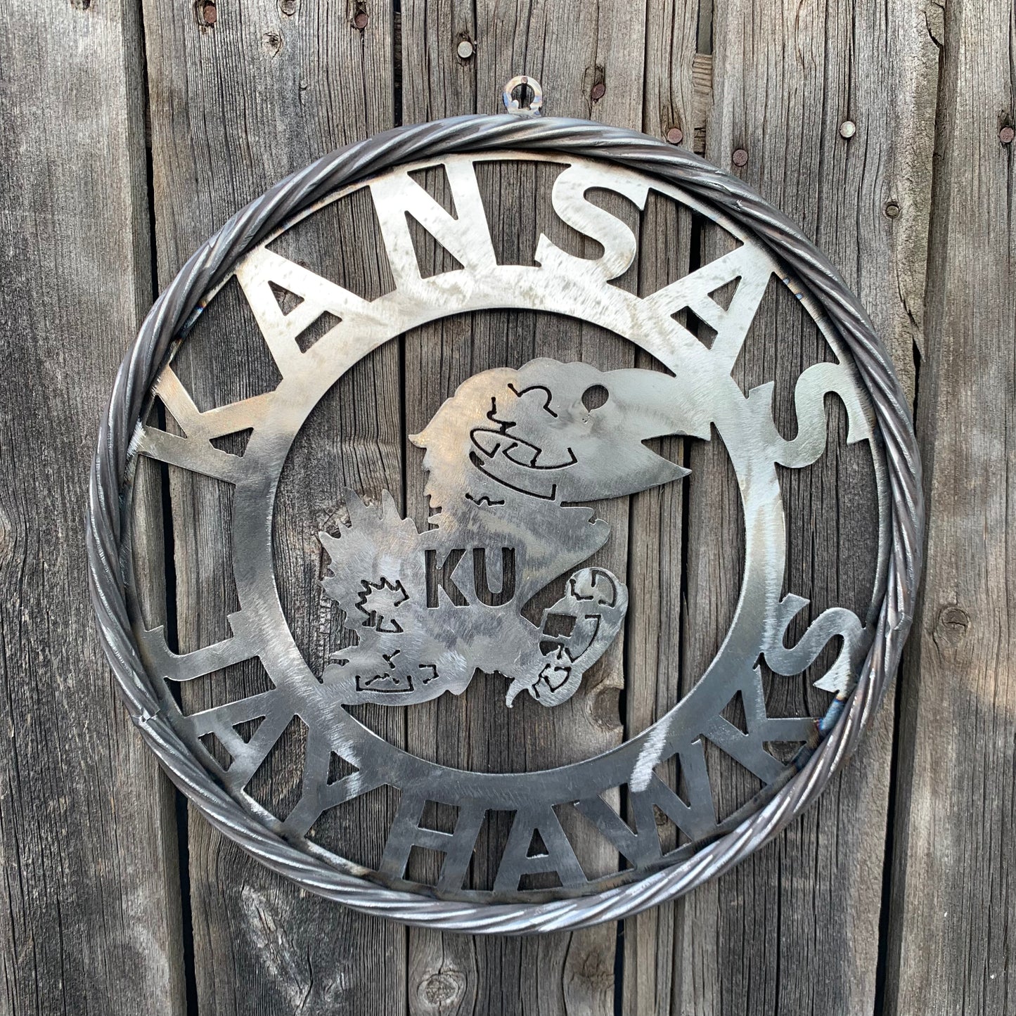KANSAS JAYHAWKS RAW METAL CUSTOM VINTAGE CRAFT WALL ART TEAM SIGN HANDMADE