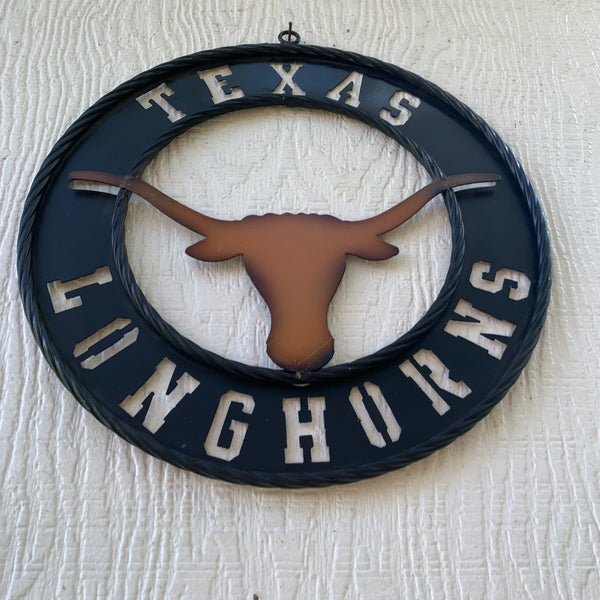TEXAS LONGHORNS WIDE BAND RING METAL CUSTOM VINTAGE CRAFT WALL ART TEAM SIGN HANDMADE