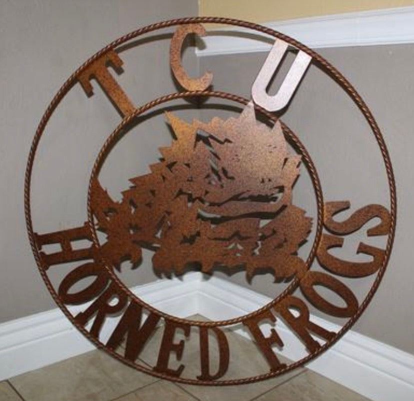 12", 18", 24", 32" TCU HORNED FROGS CUSTOM VINTAGE CRAFT METAL TEAM SIGN HANDMADE