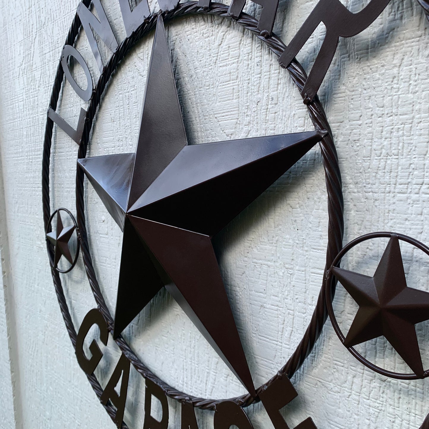 LONESTAR GARAGE STYLE CUSTOM BARN NAME STAR LONESTAR GARAGE METAL NAME BARN STAR WITH TWISTED ROPE RING 3d STAR ART WESTERN HOME DECOR RUSTIC BROWN