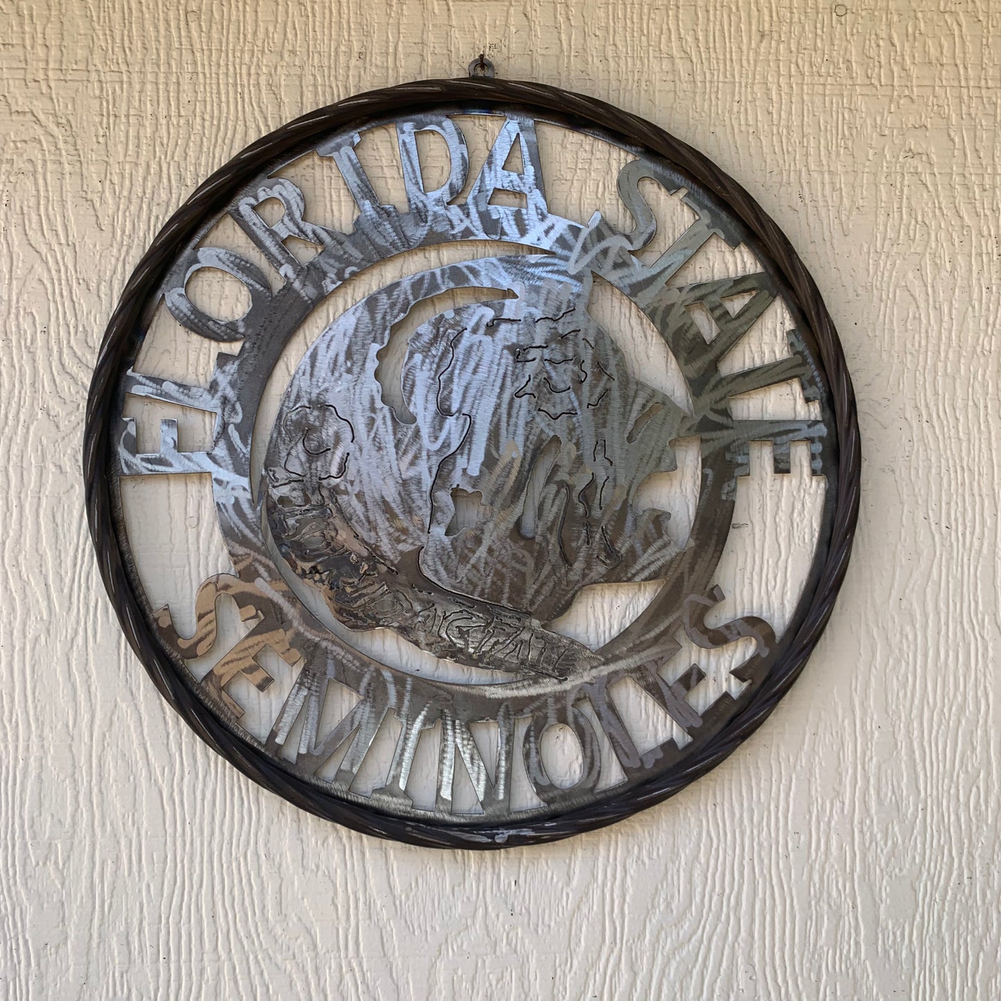 FSU FLORIDA STATE SEMINOLES INDIAN CUSTOM RAW METAL VINTAGE CRAFT TEAM SIGN HANDMADE