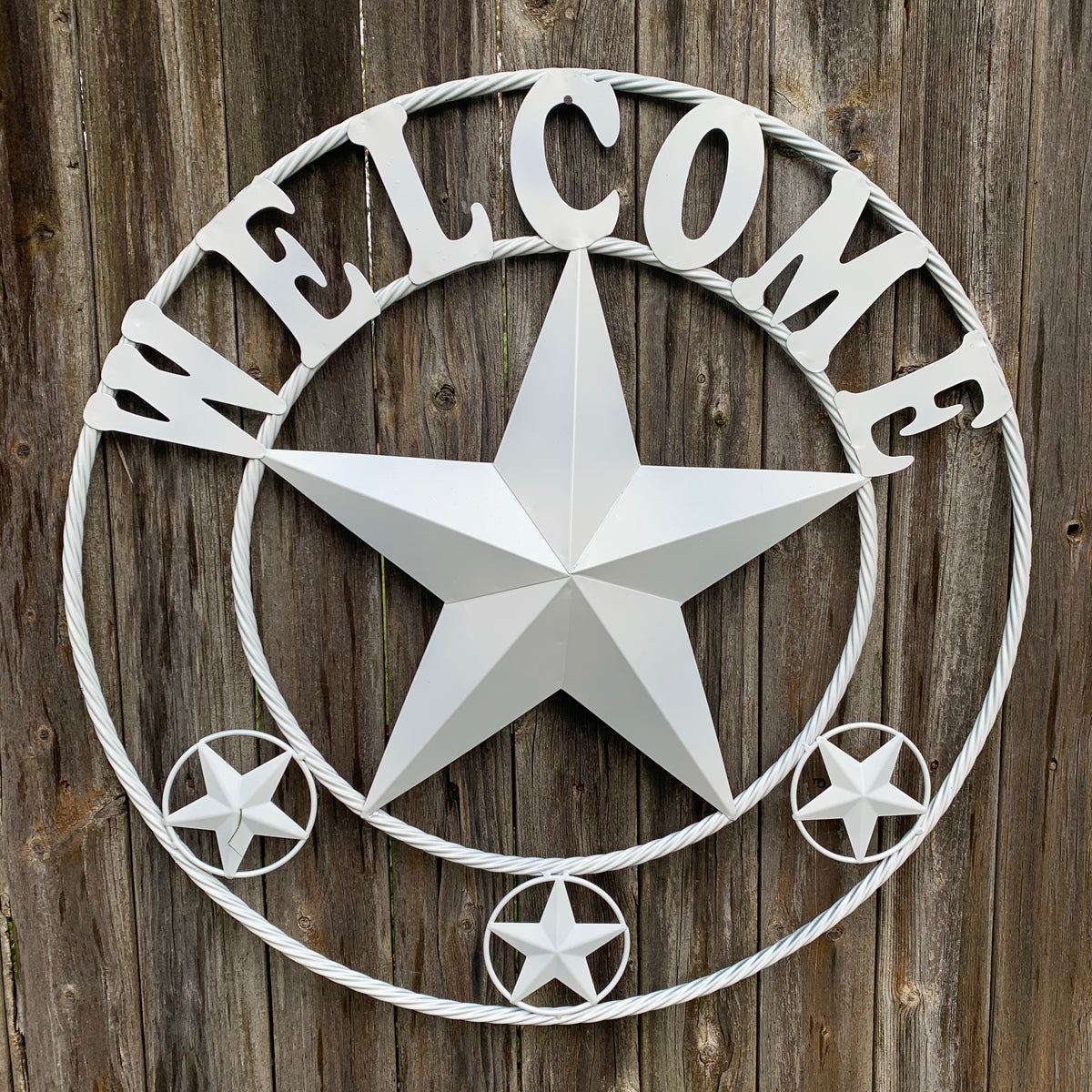WELCOME WHITE STAR BARN STAR METALTWISTED ROPE RING LONESTAR WESTERN HOME DECOR HANDAMDE NEW 18",20",24",32",36",40",50"