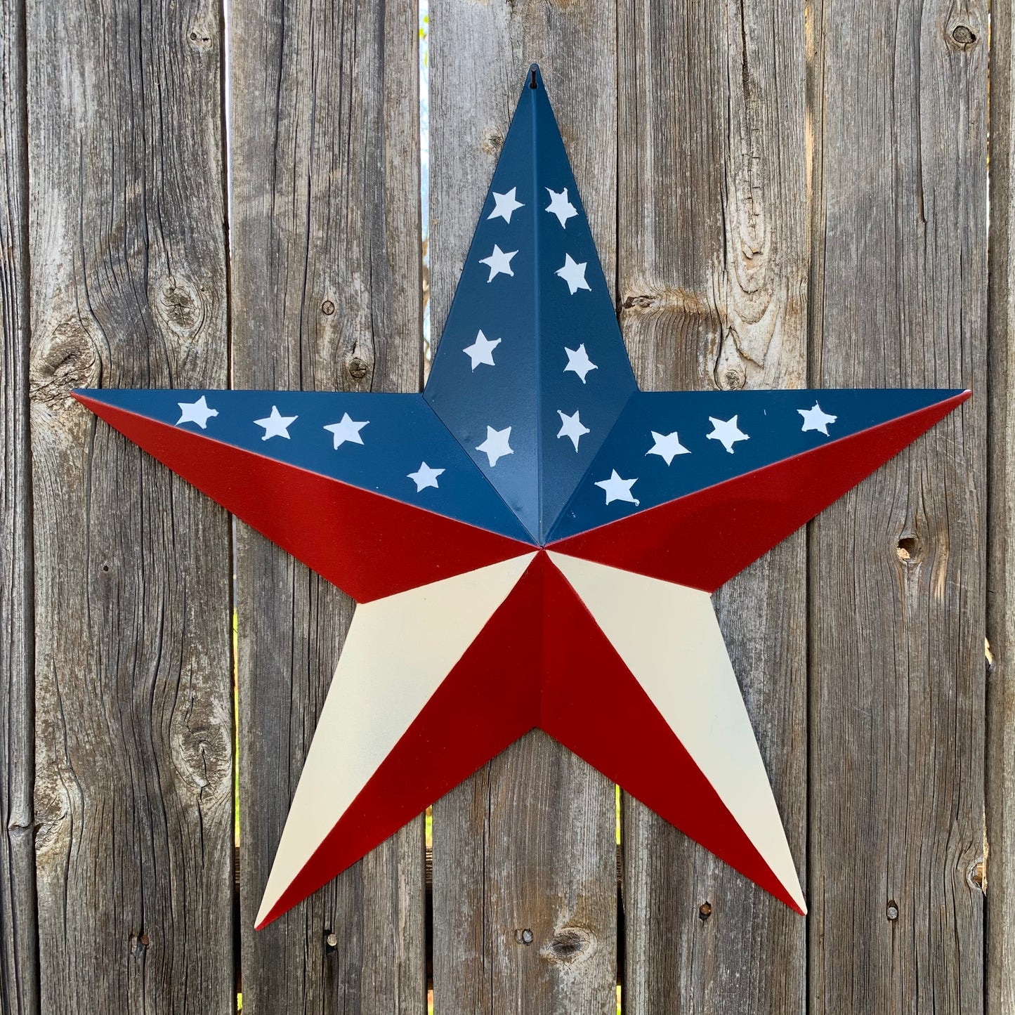 16",24",30",36" USA AMERICAN FLAG STAR RED WHITE & BLUE METAL BARN STAR STYLE# 6 HANDMADE #EH13523