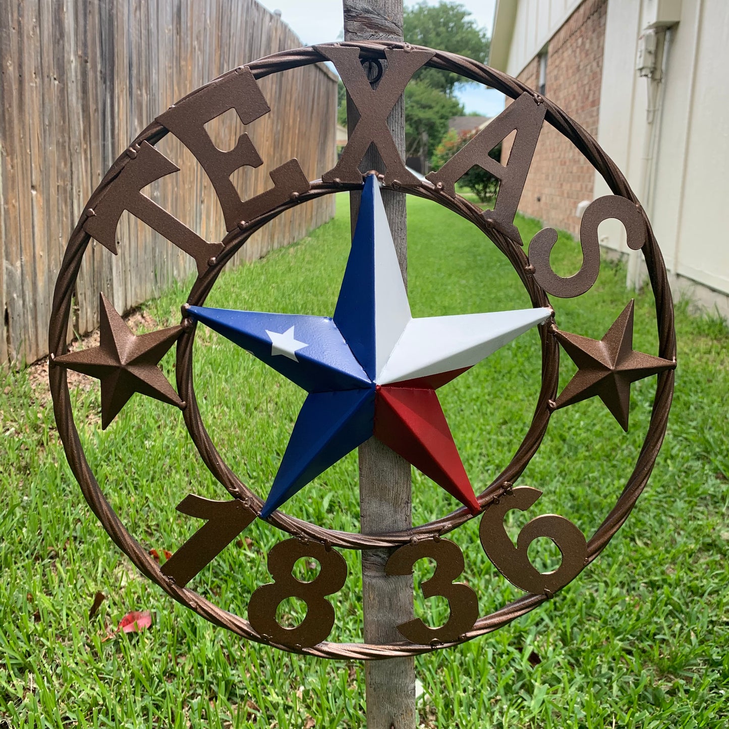 16" TEXAS 1836 RED WHITE BLUE TEXAS FLAG STAR BRONZE RING METAL BARN STAR WESTERN HOME DECOR HANDMADE NEW ART