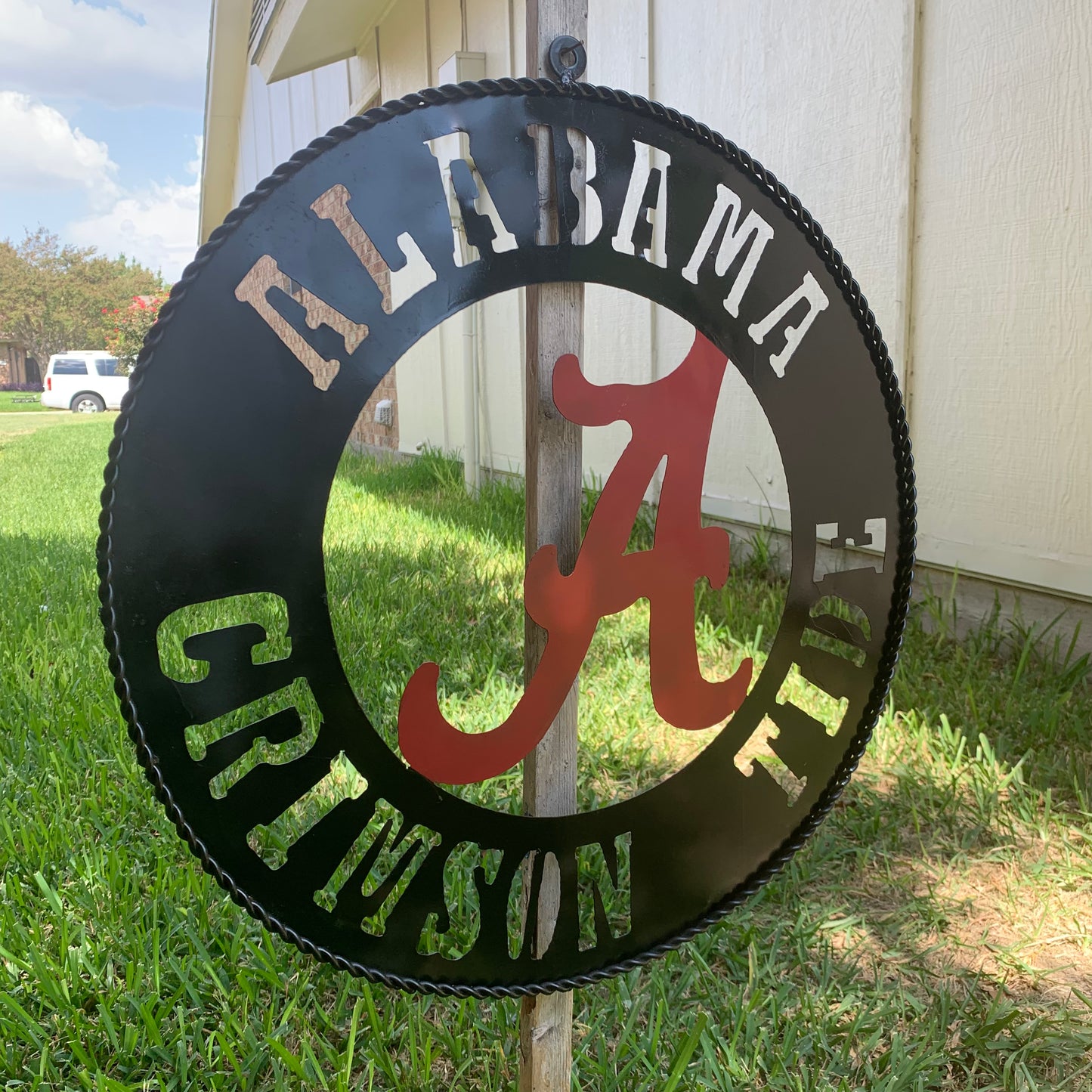 ALABAMA CRIMSON TIDE WIDE BAND RING CUSTOM METAL VINTAGE SIGN TEAM HANDMADE