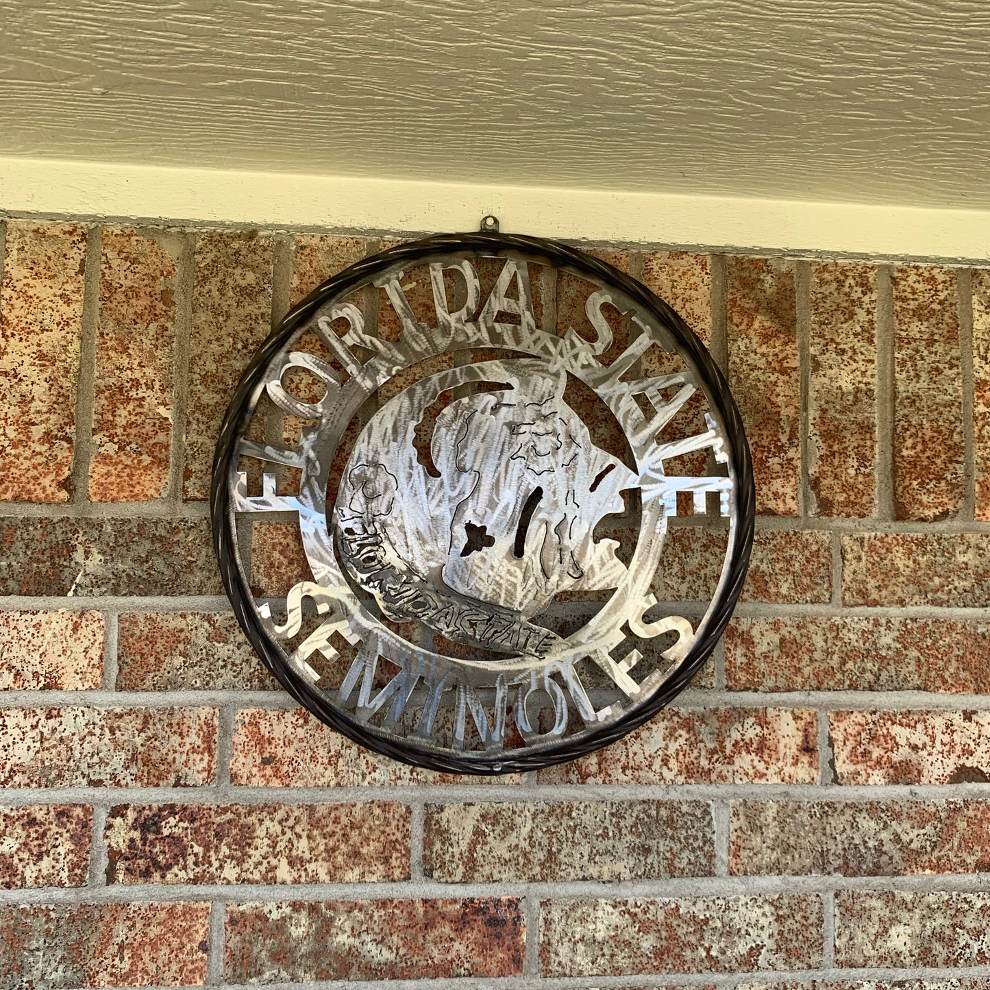 FSU FLORIDA STATE SEMINOLES INDIAN CUSTOM RAW METAL VINTAGE CRAFT TEAM SIGN HANDMADE