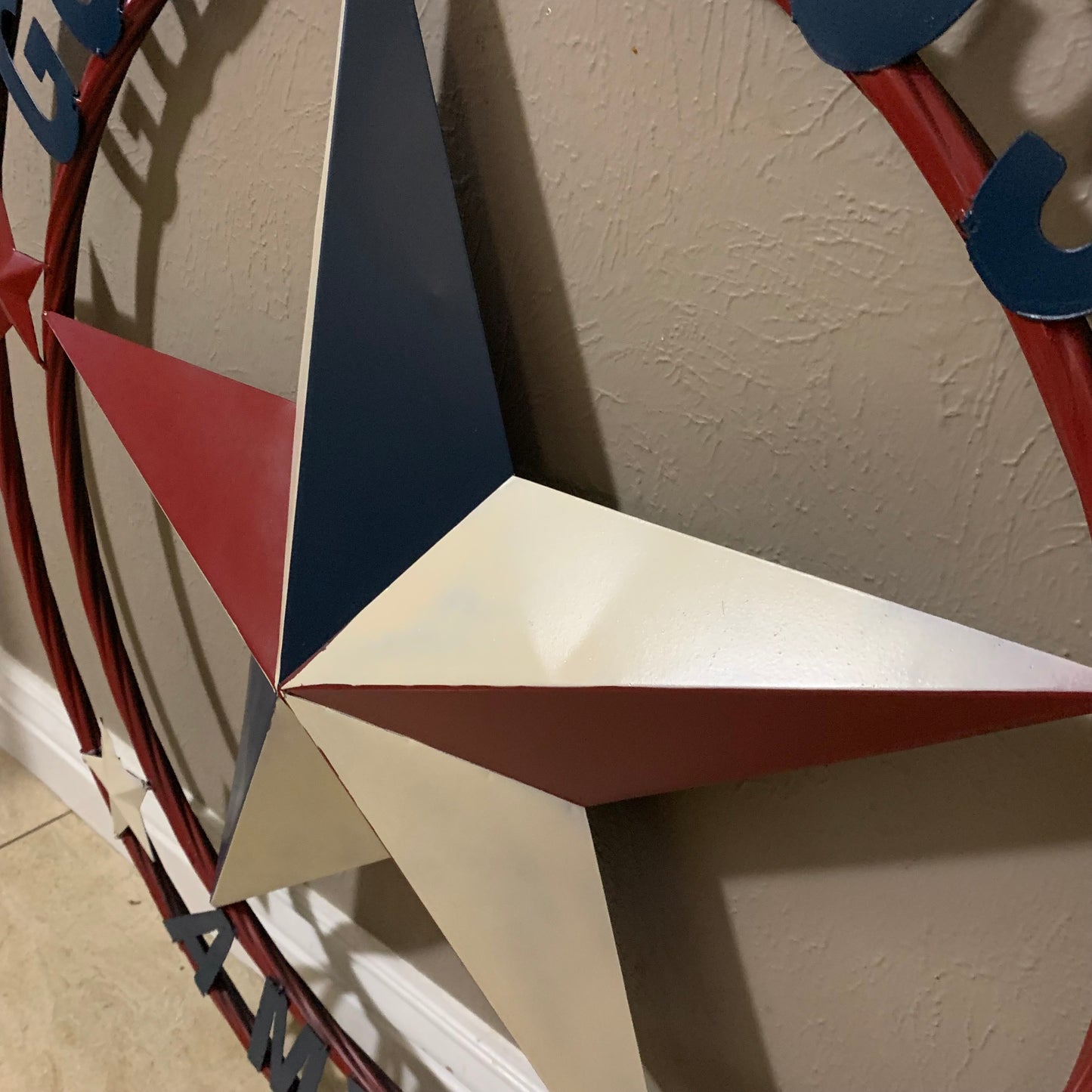 #EH10489 GOD BLESS AMERICA USA FLAG BARN STAR METAL RED WHITE BLUE WESTER HOME DECOR HANDMADE NEW