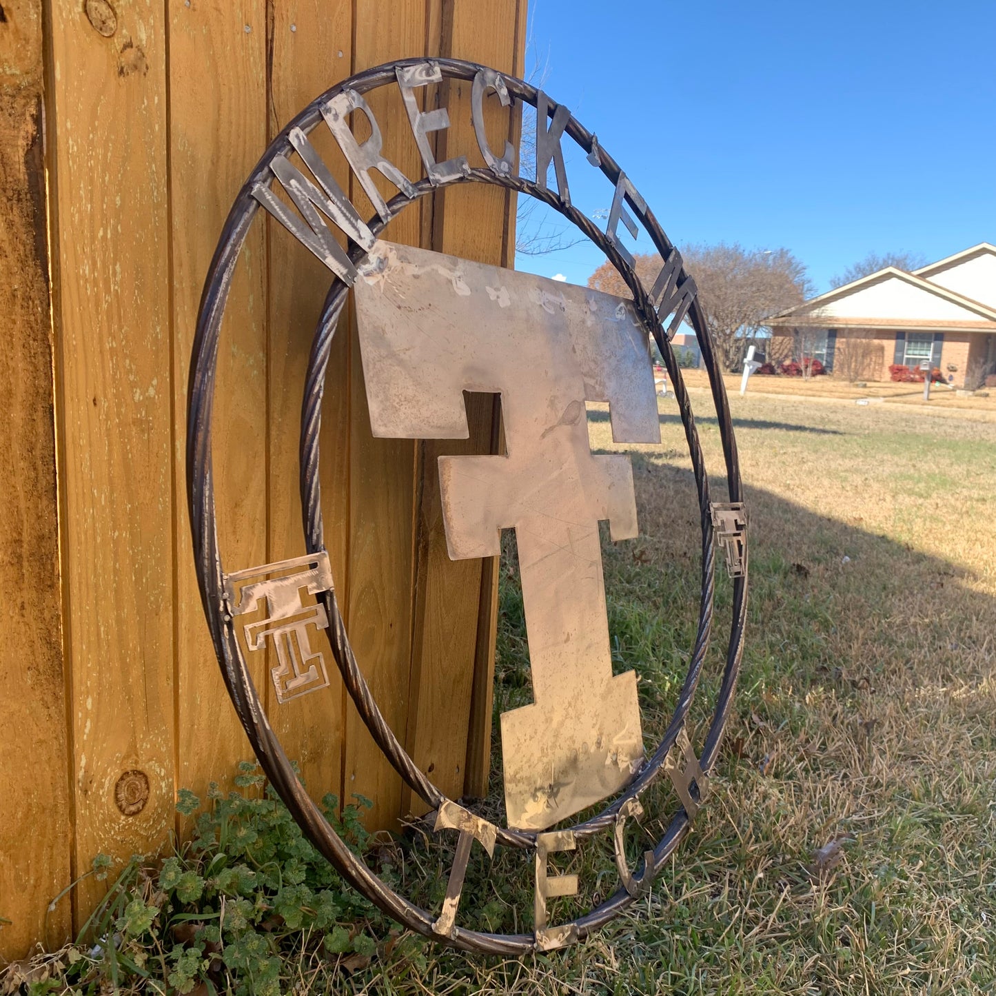 12",18",24",32",36" WRECKEM TEXAS TECH RAW METAL CUSTOM VINTAGE CRAFT METAL TEAM SIGN HANDMADE
