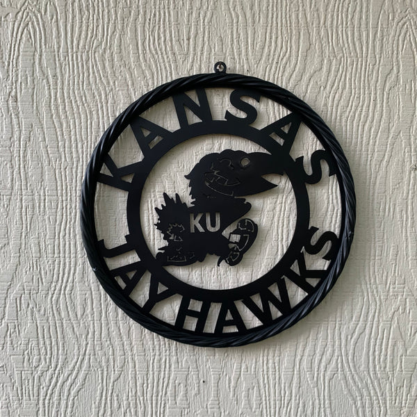 KANSAS JAYHAWKS BLACK METAL CUSTOM VINTAGE CRAFT WALL ART TEAM SIGN HANDMADE