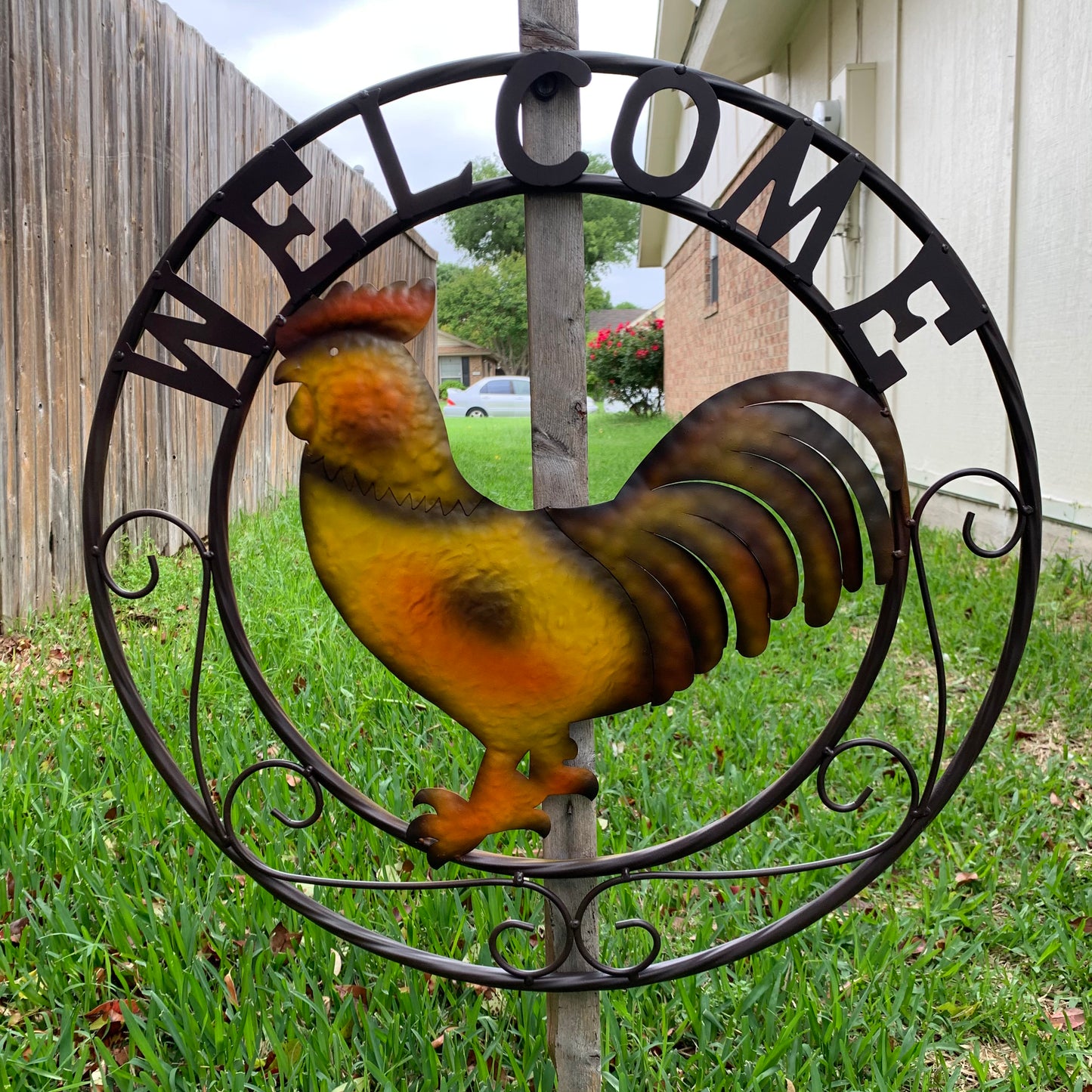 ROOSTER WELCOME 24" METAL SCROLL STYLE WESTERN HOME DECOR HANDMADE NEW-#EH10143