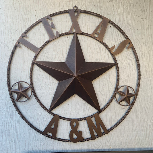 TEXAS A&M BRONZE COPPER METAL LONE STAR TEAM STAR WESTERN HOME DECOR HANDMADE NEW #EH11168