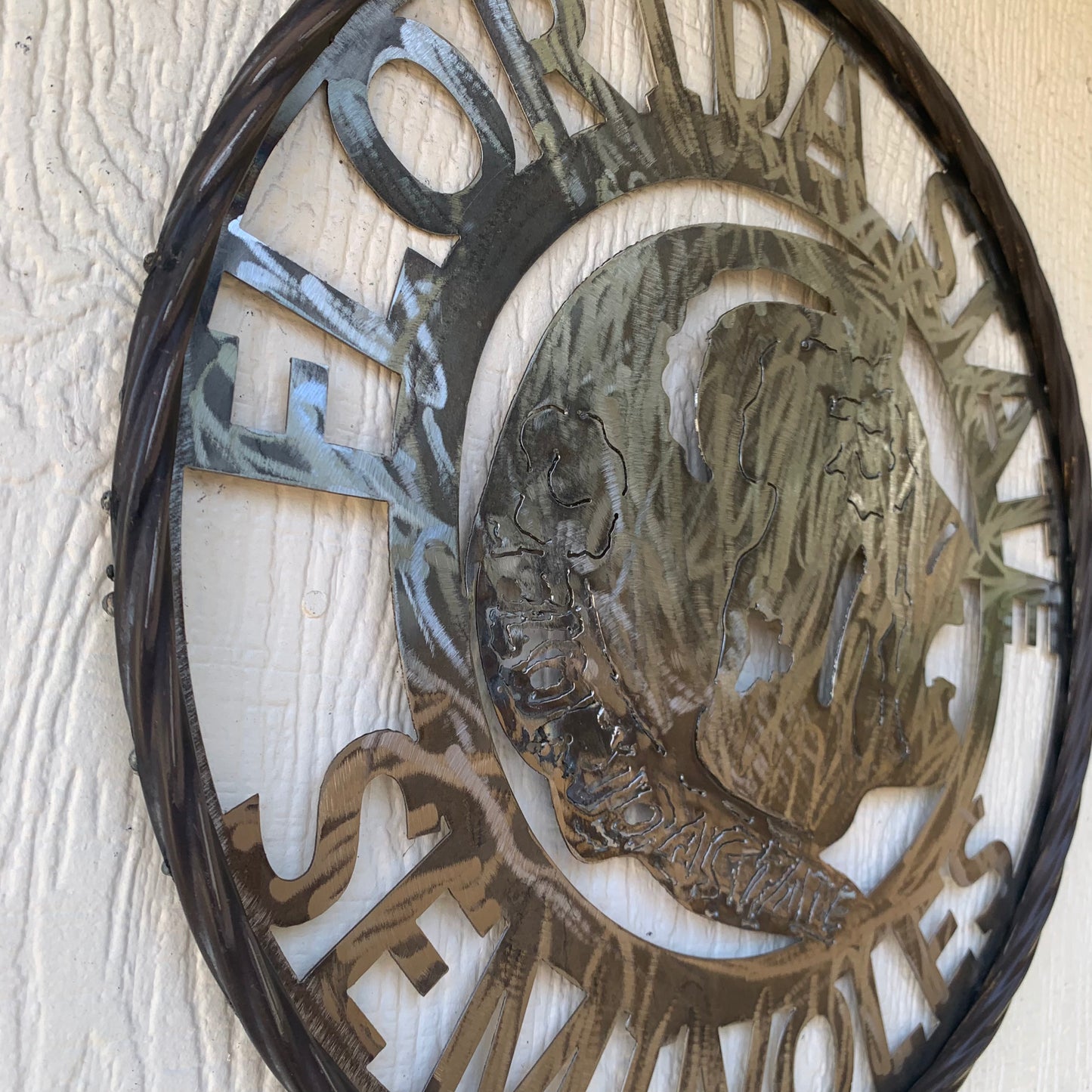 FSU FLORIDA STATE SEMINOLES INDIAN CUSTOM RAW METAL VINTAGE CRAFT TEAM SIGN HANDMADE