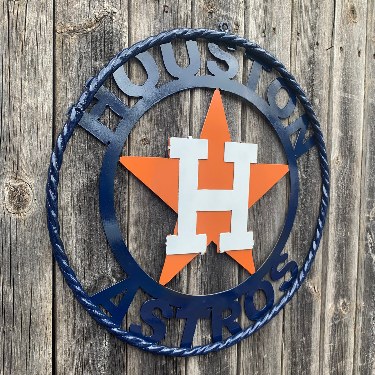 HOUSTON ASTROS ORANGE & NAVY  BLUE CUSTOM METAL VINTAGE CRAFT WALL ART HANDMADE 12",18",24",32",36"