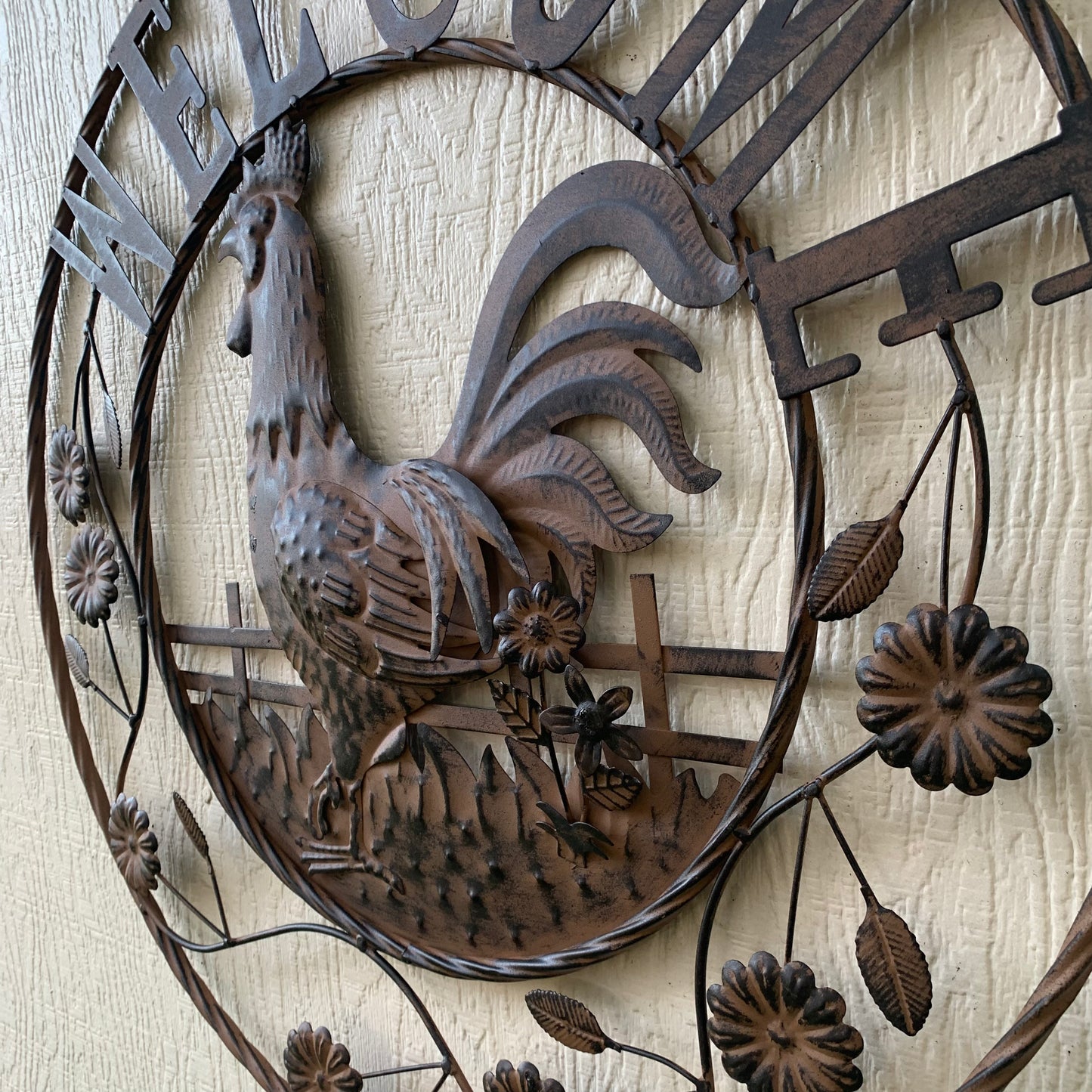 #EH11437 ROOSTER WELCOME 24" SCROLL ART METAL SIGN WESTERN HOME DECOR NEW