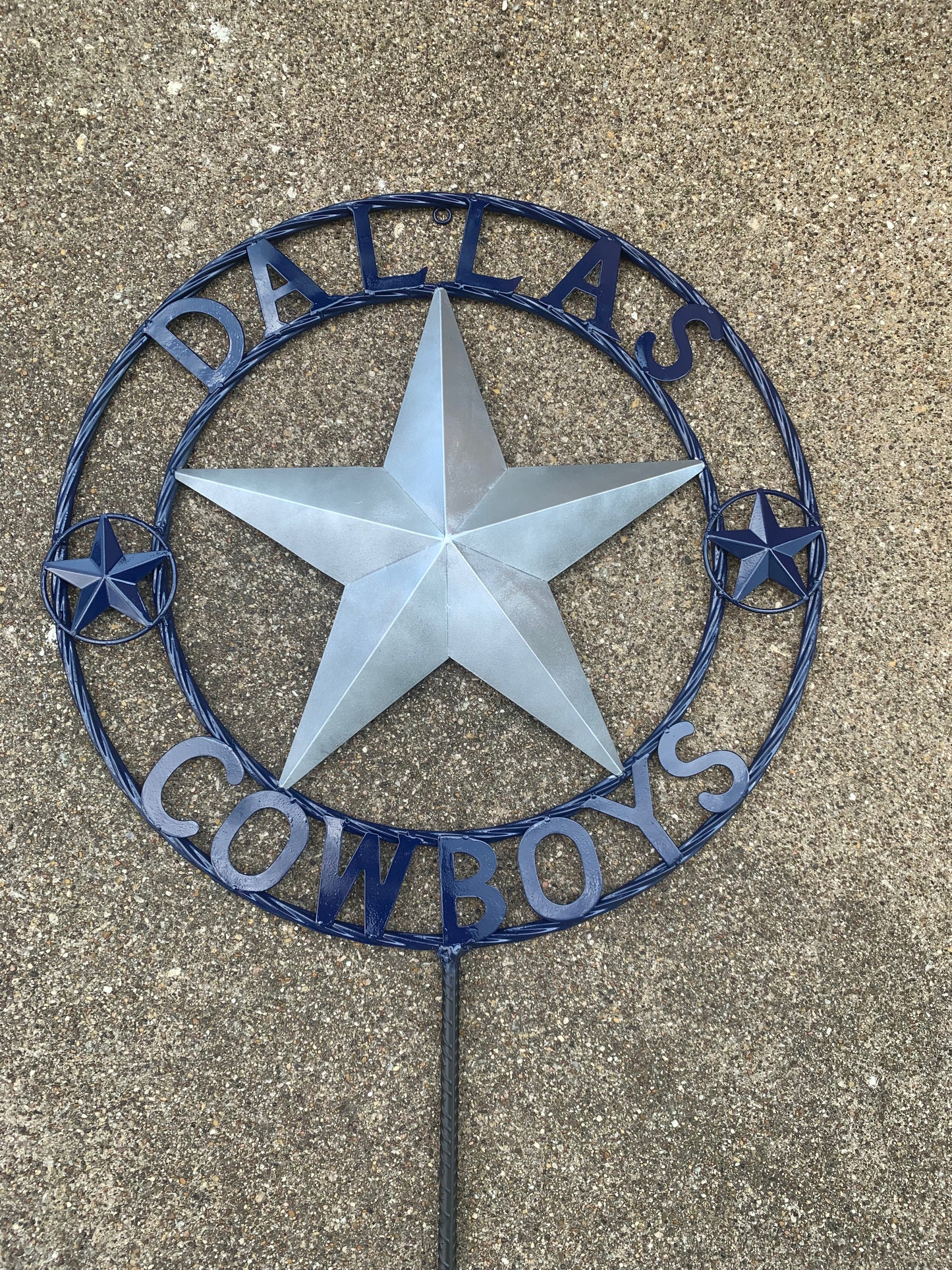 24" STAR & 34" STAKE DALLAS COWBOYS DECOR METAL ART WESTERN HOME WALL DECOR ALL SILVER & NAVY BLUE WITH 34" STAKE