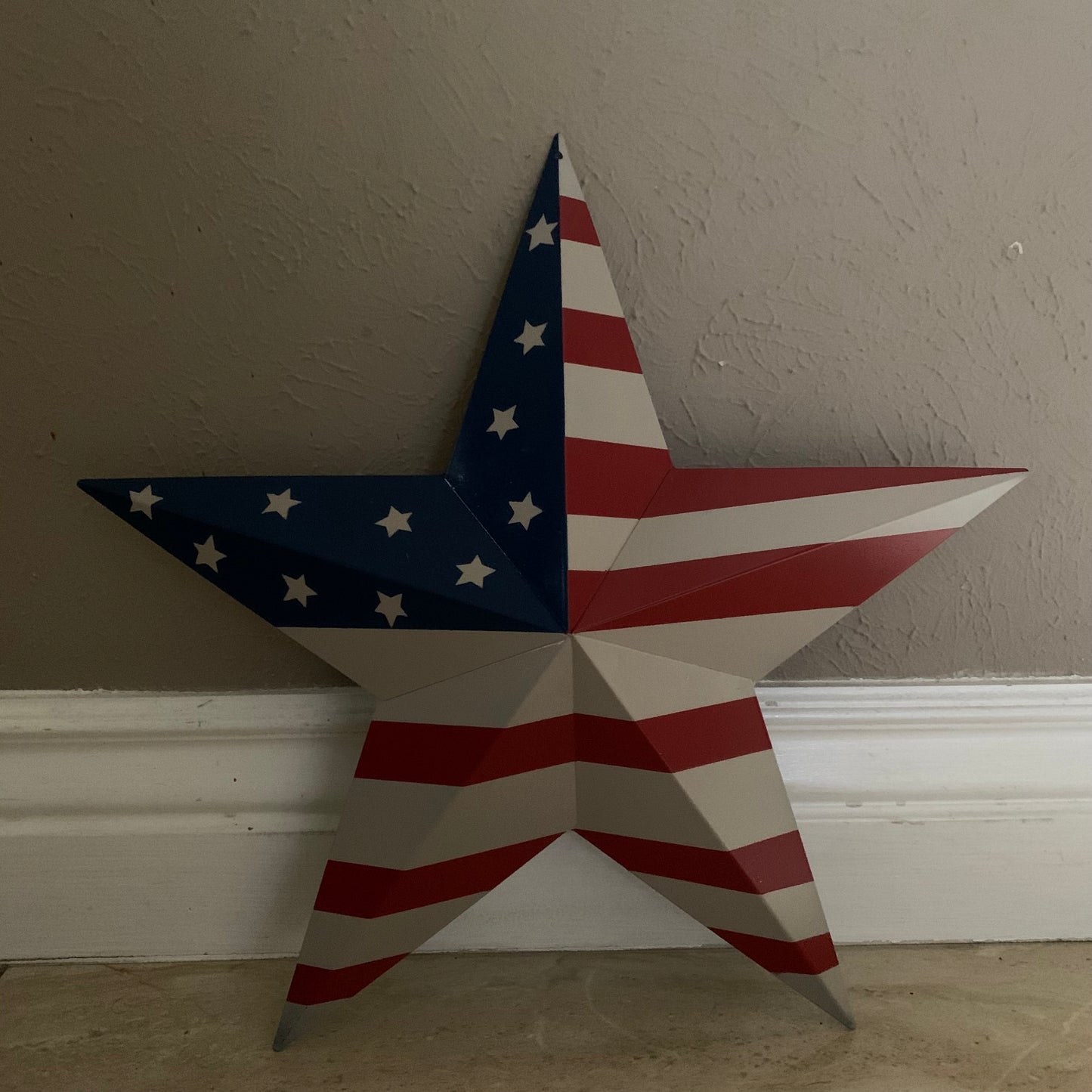 AMERICANA USA FLAG BARN STAR METAL RED BEIGE NAVY BLUE STAR WESTERN HOME DECOR HANDMADE