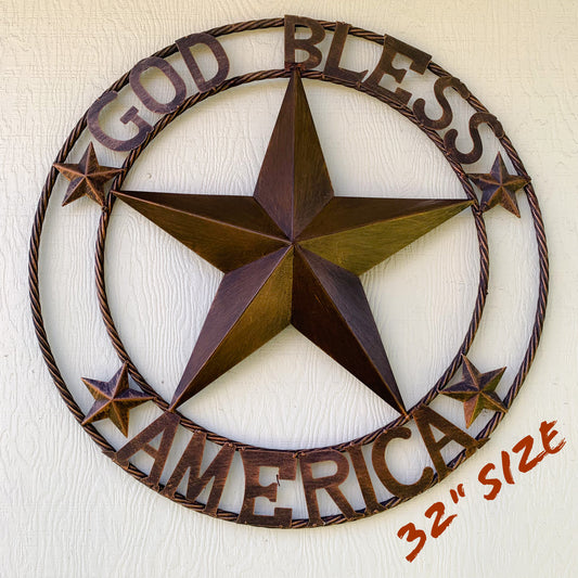#EH10488 GOD BLESS AMERICA BARN METAL STAR WESTERN HOME DECOR HANDAMDE NEW