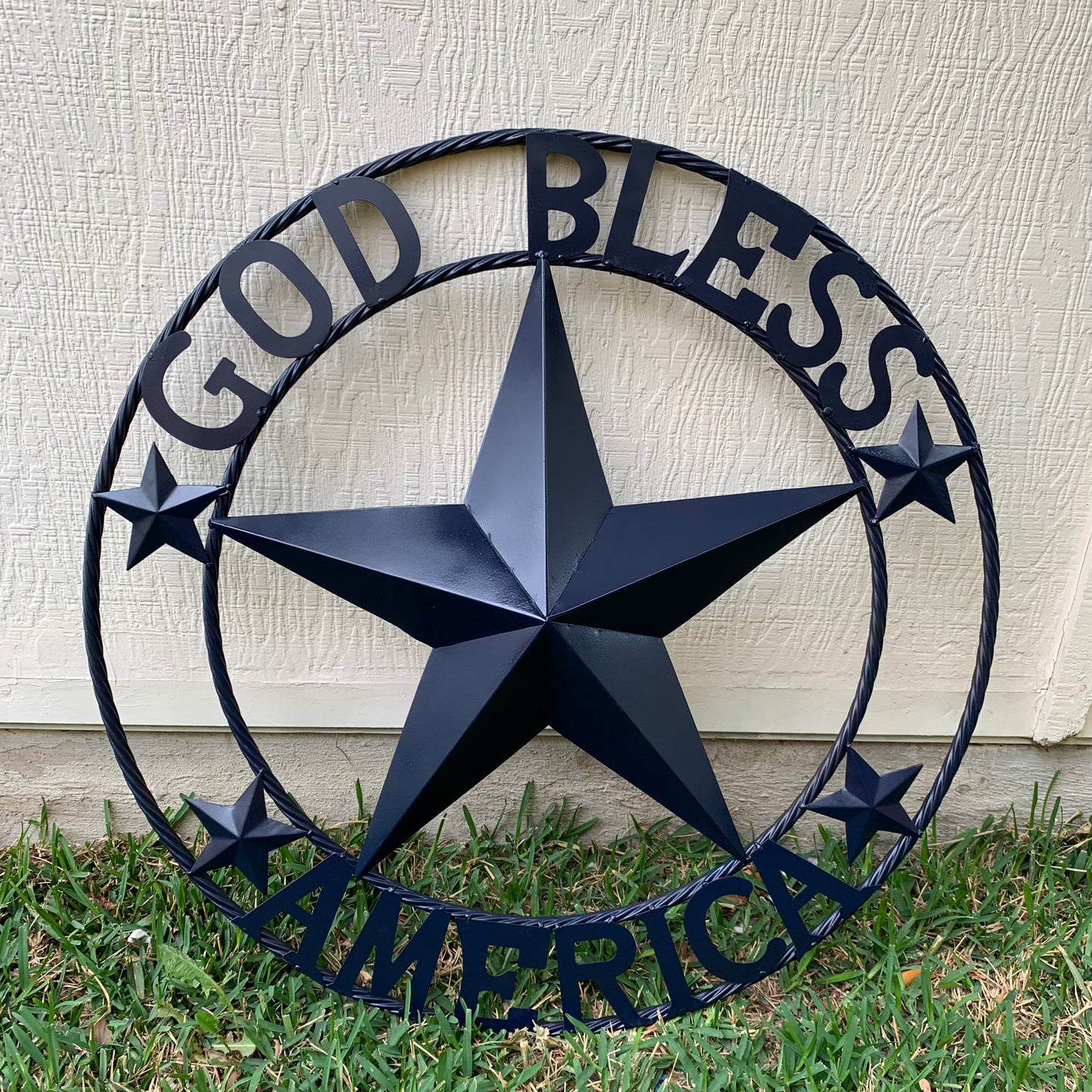 GOD BLESS AMERICA NAVY BLUE METAL BARN STAR RING ART WESTERN HOME DECOR NEW-#EH10131