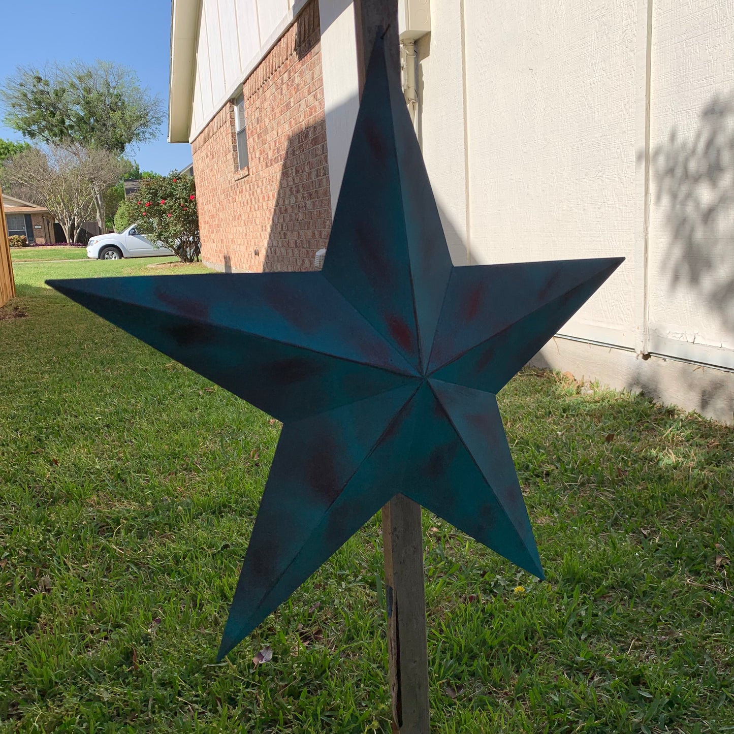 #EH10480 TURQUOISE DISTRESSED TWO TONE BARN STAR METAL ART WESTERN HOME DECOR HANDMADE NEW