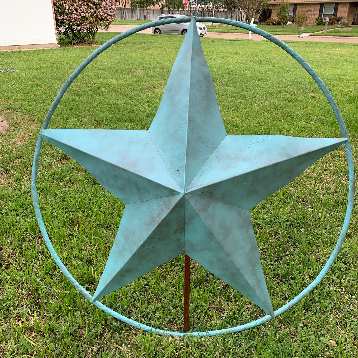 #EH10485 TURQUOISE DISTRESSED TWO TONE BARN STAR METAL LONESTAR TWISTED ROPE RING WETSERN HOME DECOR HANDMADE NEW