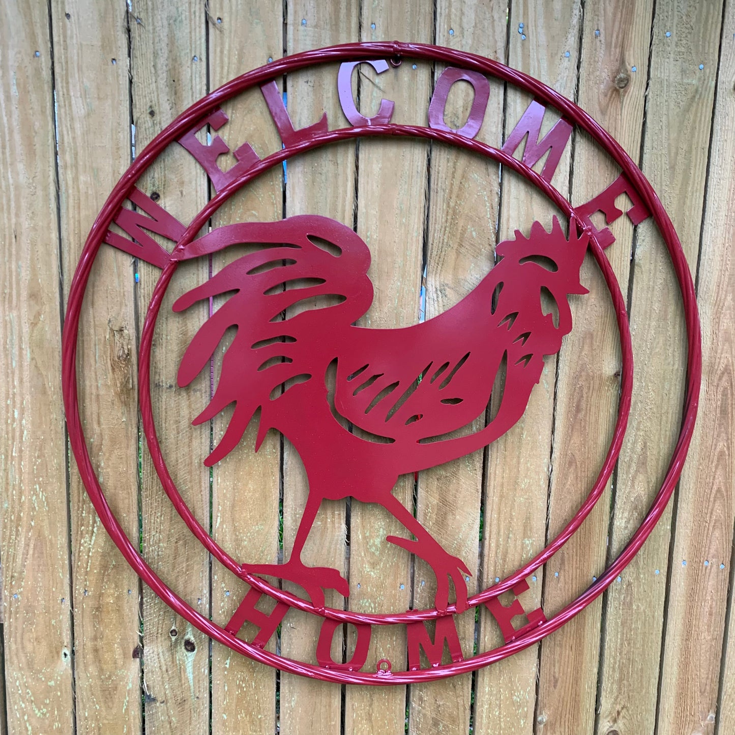 YOUR CUSTOM NAME RED ROOSTER LASERCUT METAL ART WITH RING DESIGN WESTERN METAL ANIMAL ART HOME WALL DECOR BRAND NEW