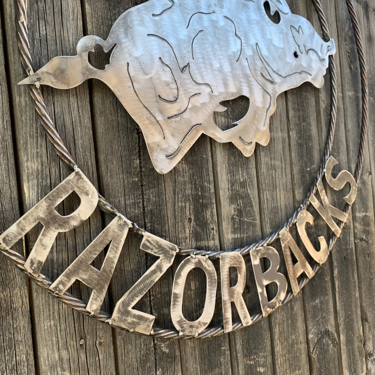 ARKANSAS RAZORBACKS CUSTOM RAW METAL VINTAGE CRAFT TEAM SIGN OFFICIAL LICENSED PRODUCT